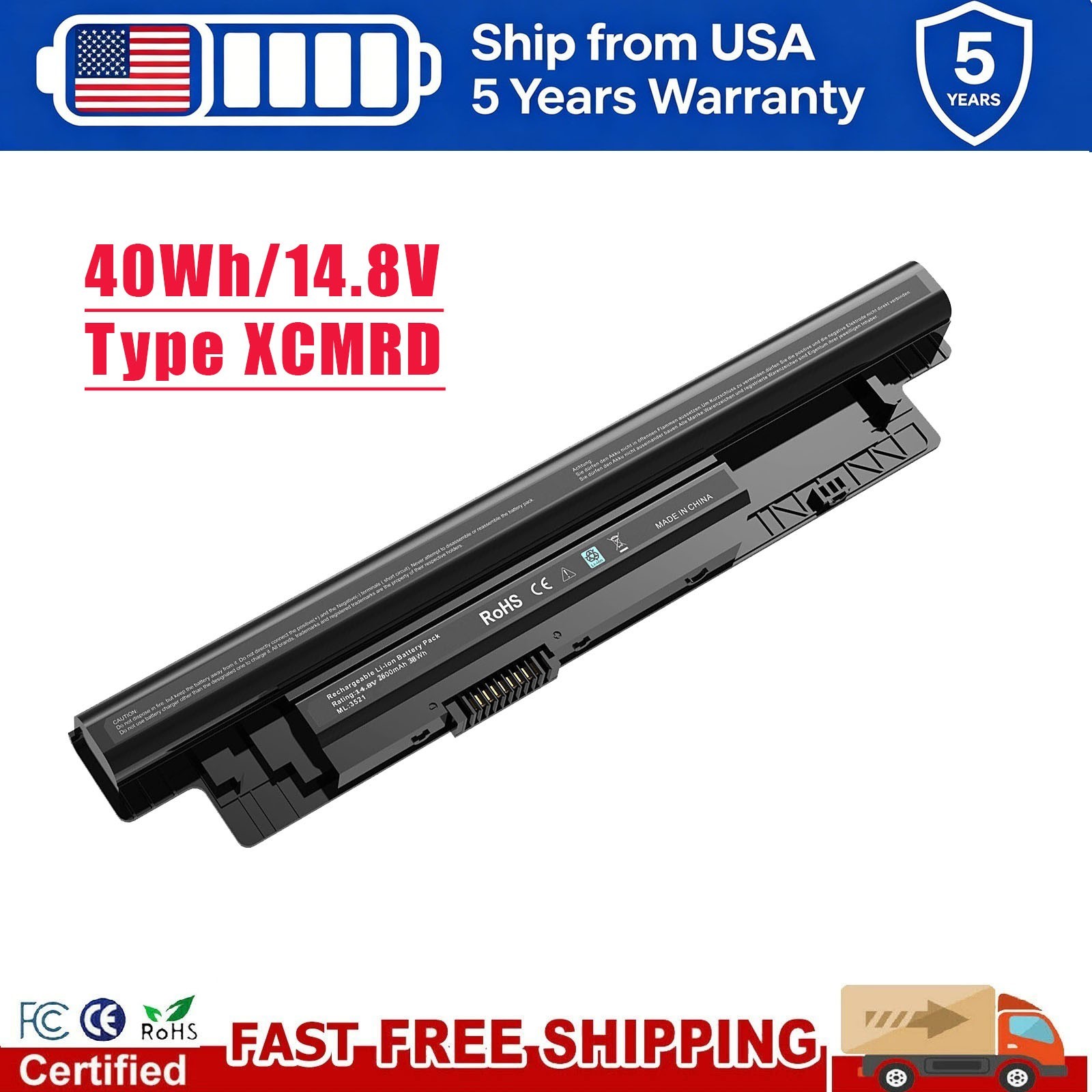 40Wh XCMRD 14.8V Battery for Dell Inspiron 15 3000 Series 3541 MR90Y P28F P40F