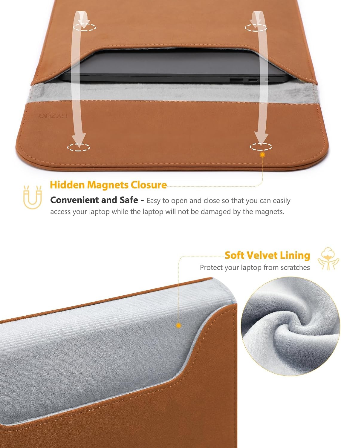 Sleeve for 13.3-14 Inch Laptop, Faux Suede Leather, Brown Color