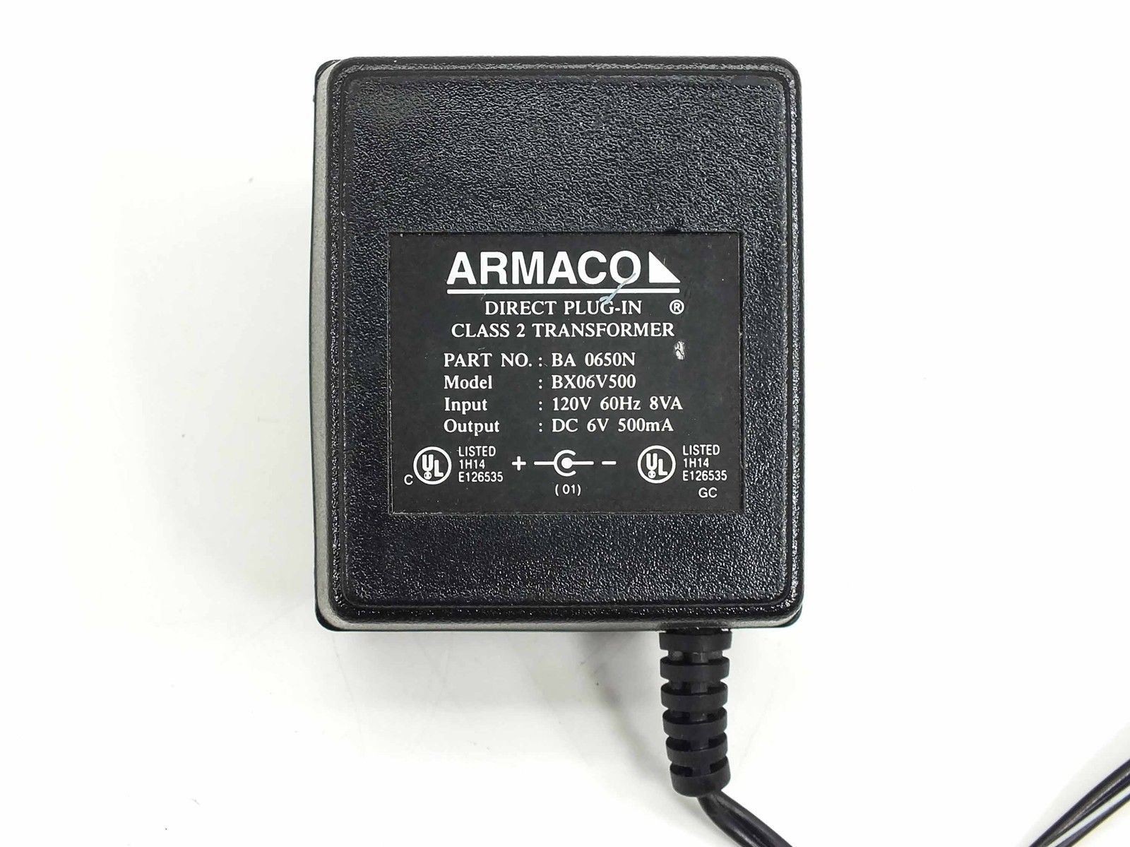 Armaco AC Adapter 6VDC 500mA – Barrel Plug – BX06V500 BA-0650N