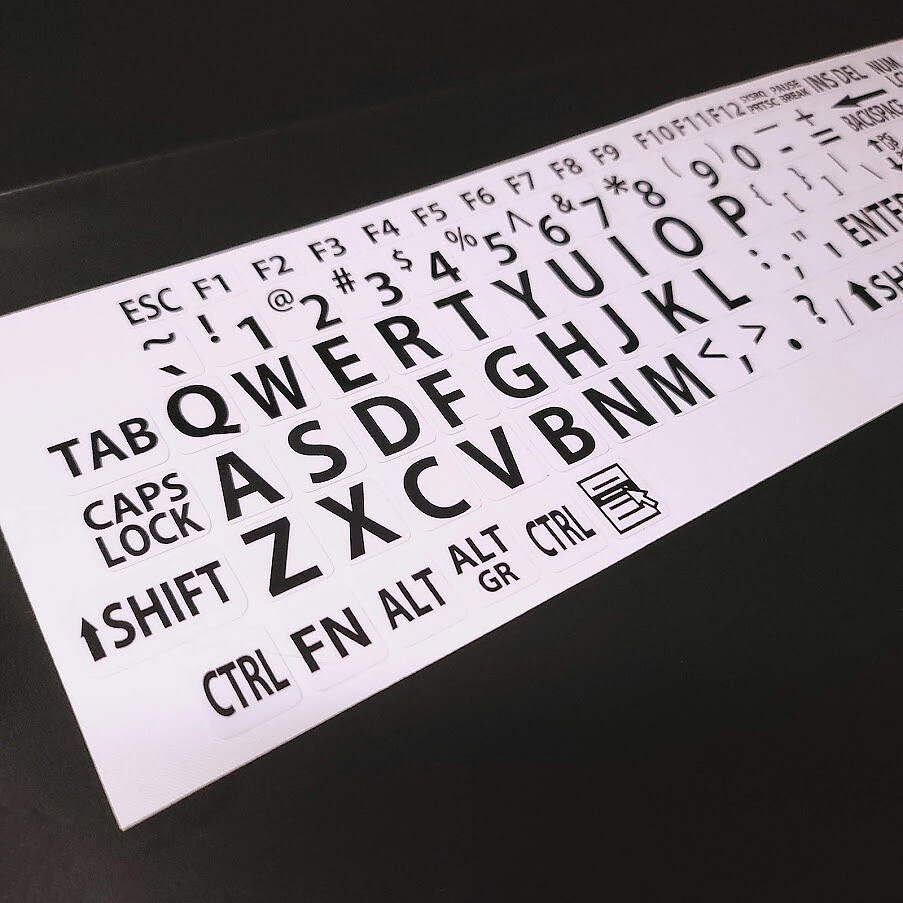 English US LARGE LETTER KEYBOARD STICKERS for Computer or Laptop/Black on White