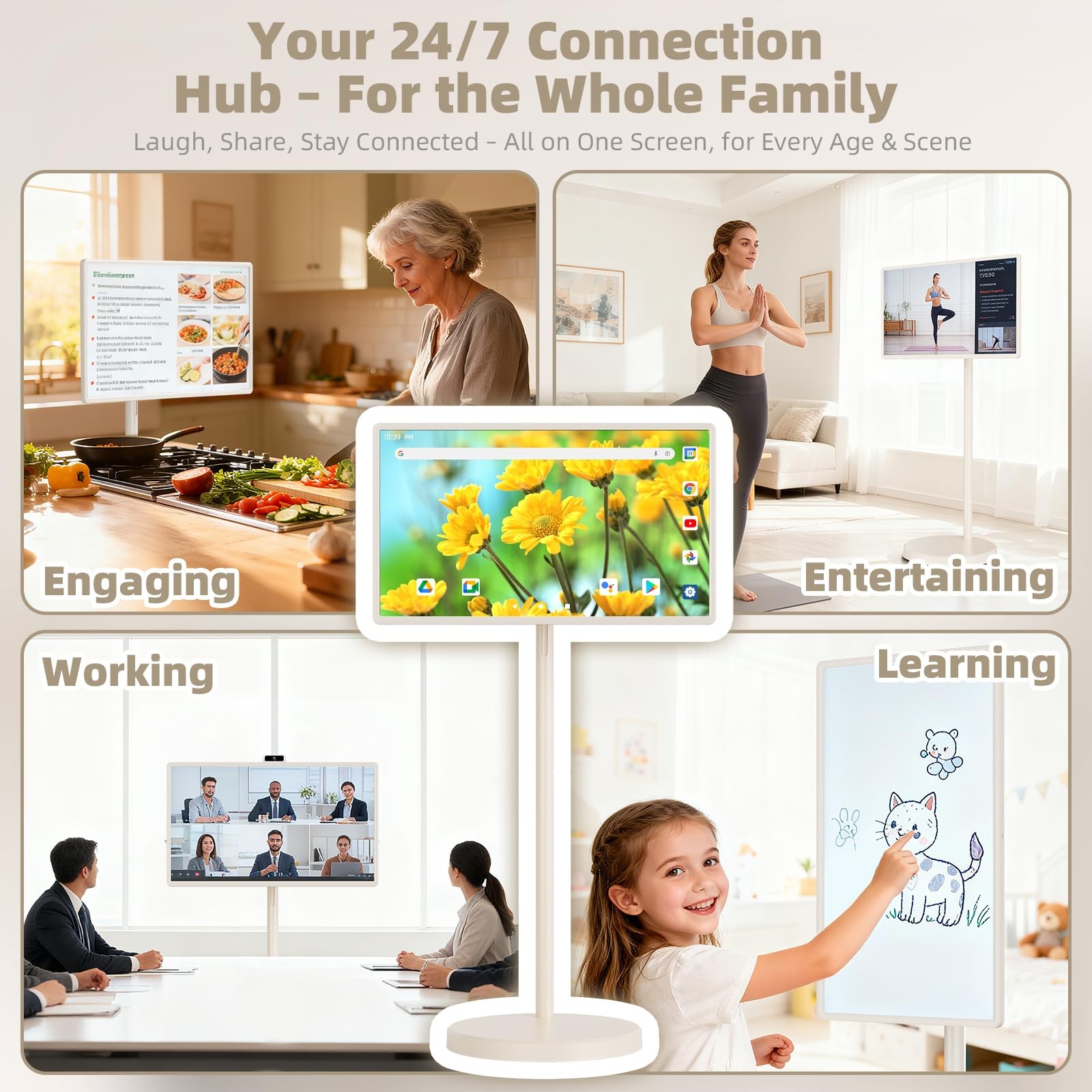 Portable Smart TV, 32″ Touch Screen Monitor on Wheels, 38400mAh Battery, Android