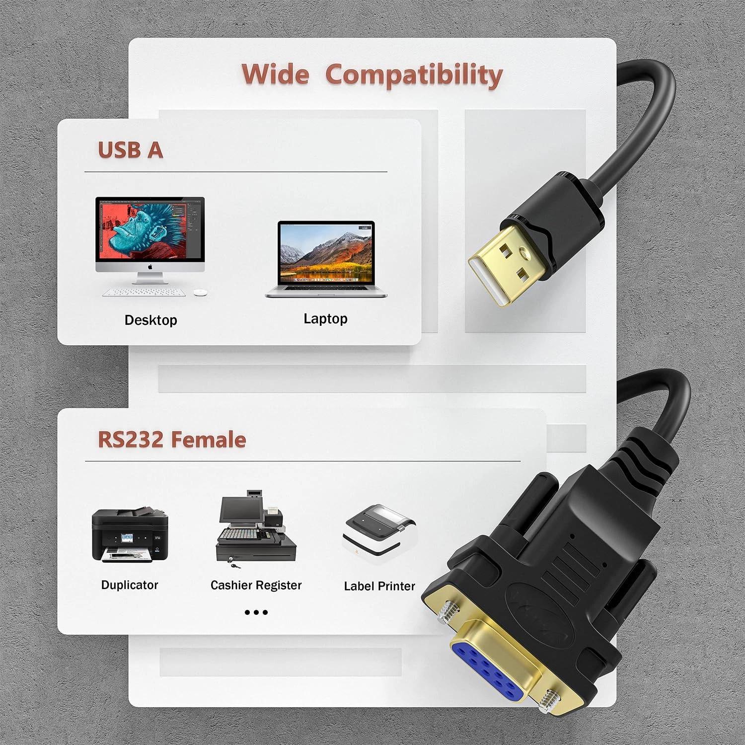 3.9 Ft USB 2.0 to Female DB9 RS232 Serial Converter 9 Pin Adapter Cable PDA Lot