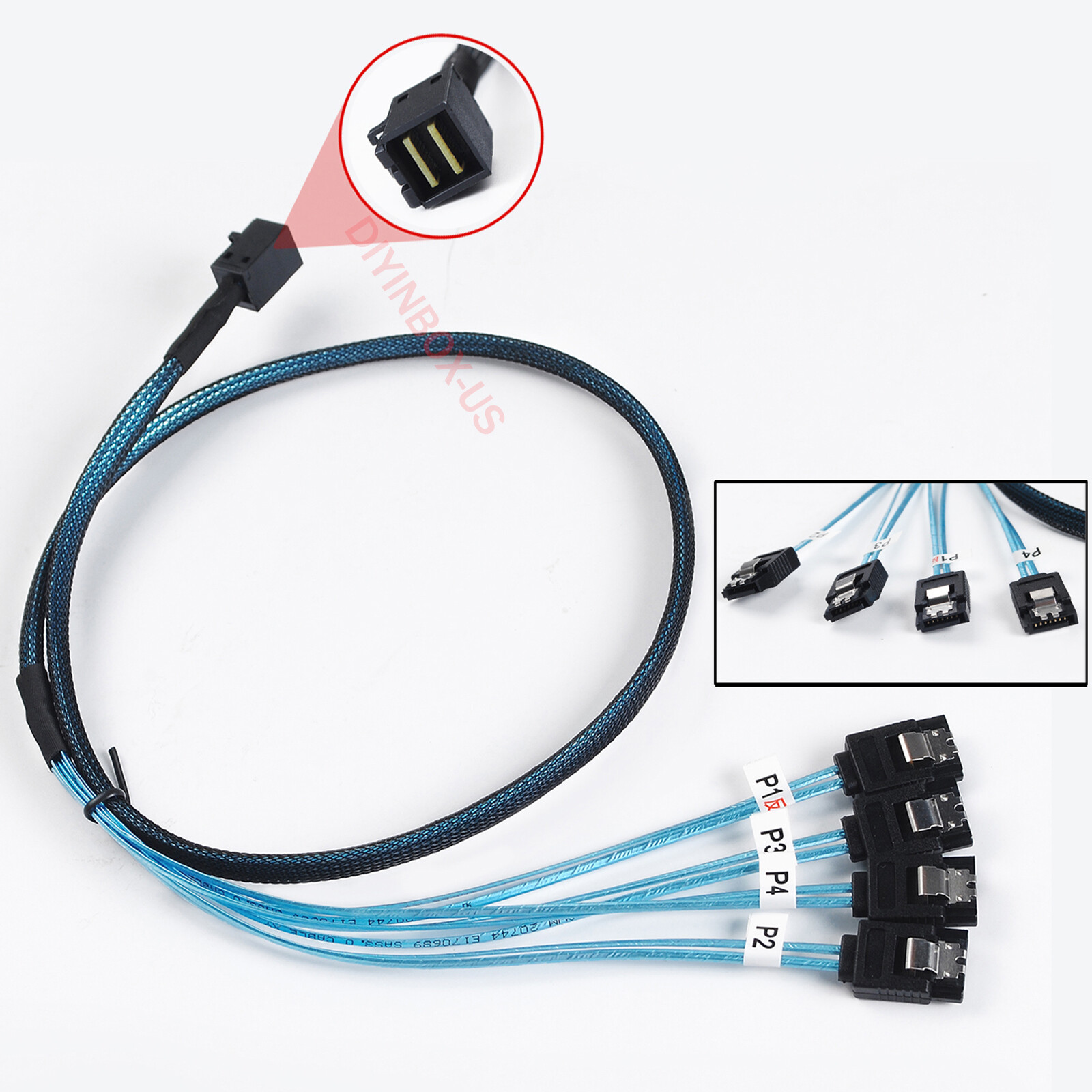 1-4pcs Mini SFF 8643 36pin to Mini 4X SATA 7Pin HD Reverse Breakout Cable 12Gb/s