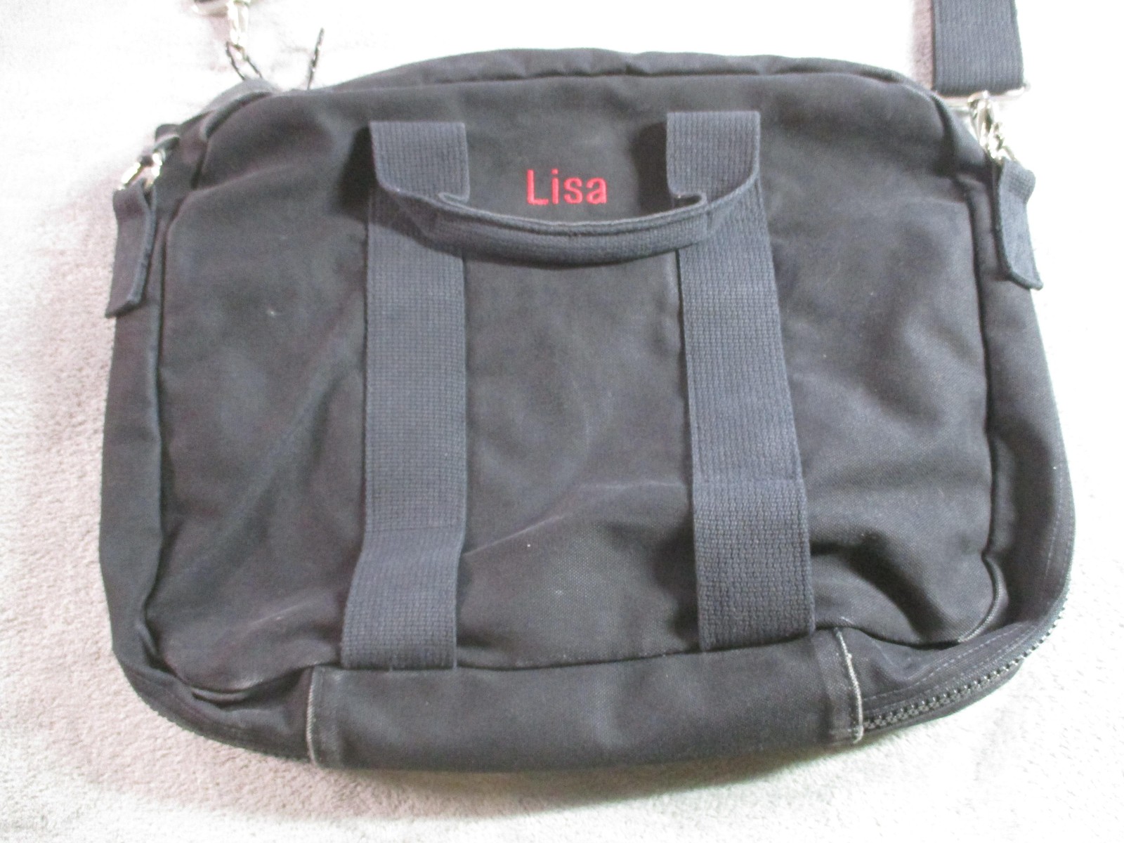 Vintage Lands’ End Square Rigger Black Canvas Laptop Briefcase Padded Strap Bag