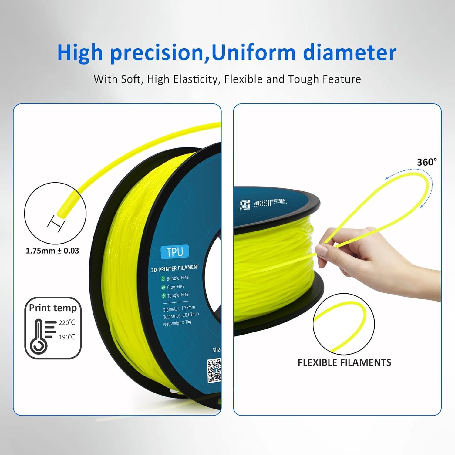 Geeetech 1.75mm TPU 3D Printer Filament 1kg Yellow 95A High Elastic TPU Filament