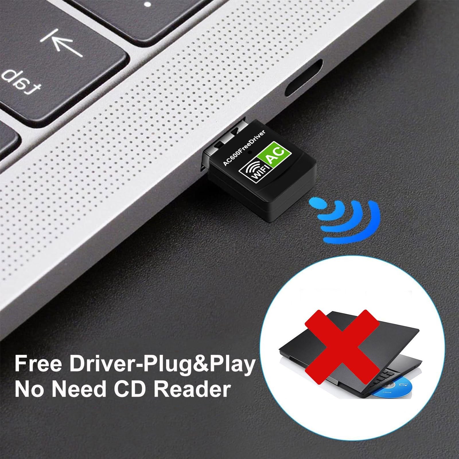 Driver Free USB WiFi Adapter for Desktop PC 600Mbps Dual Band 2.4G 5.8G Wireless