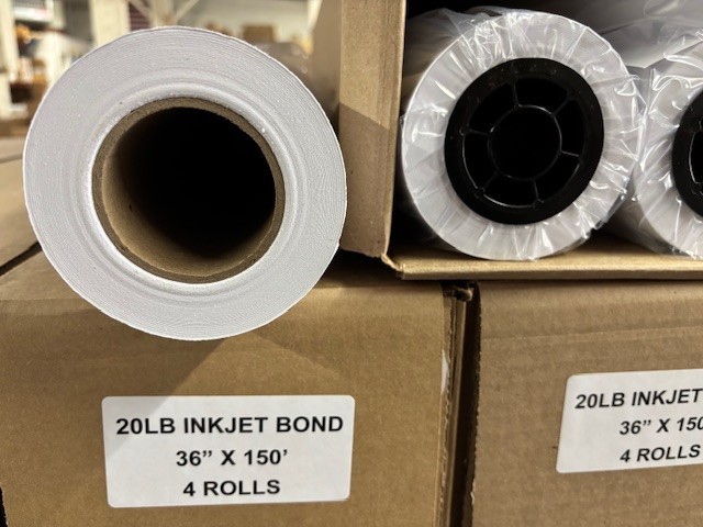 4 ROLLS 36” X 150′ 20lb Bond Plotter Paper