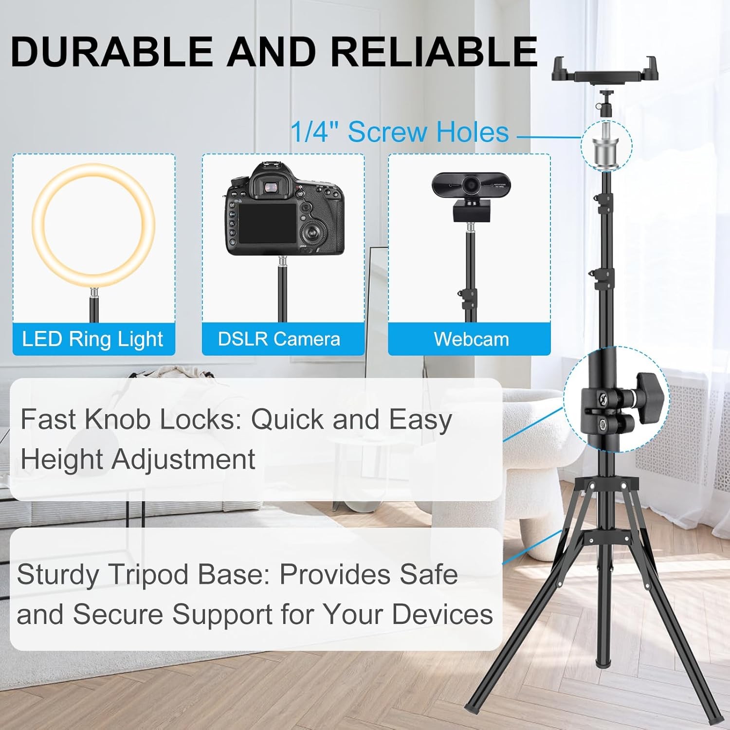 68″ Heavy Duty Floor Tablet Tripod Stand Adjustable for iPhone iPad Pro 7-11″