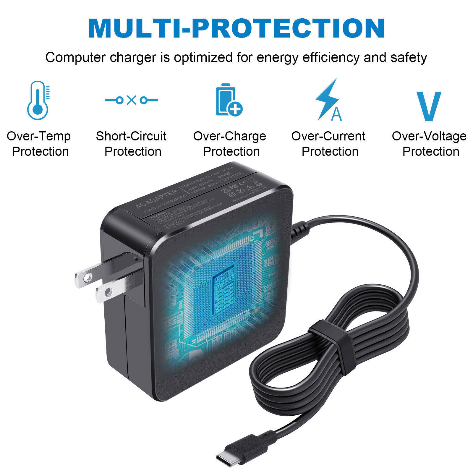 USB-C Type C Charger for Laptop Chromebook Tablet Phone 65W Universal AC Adapter
