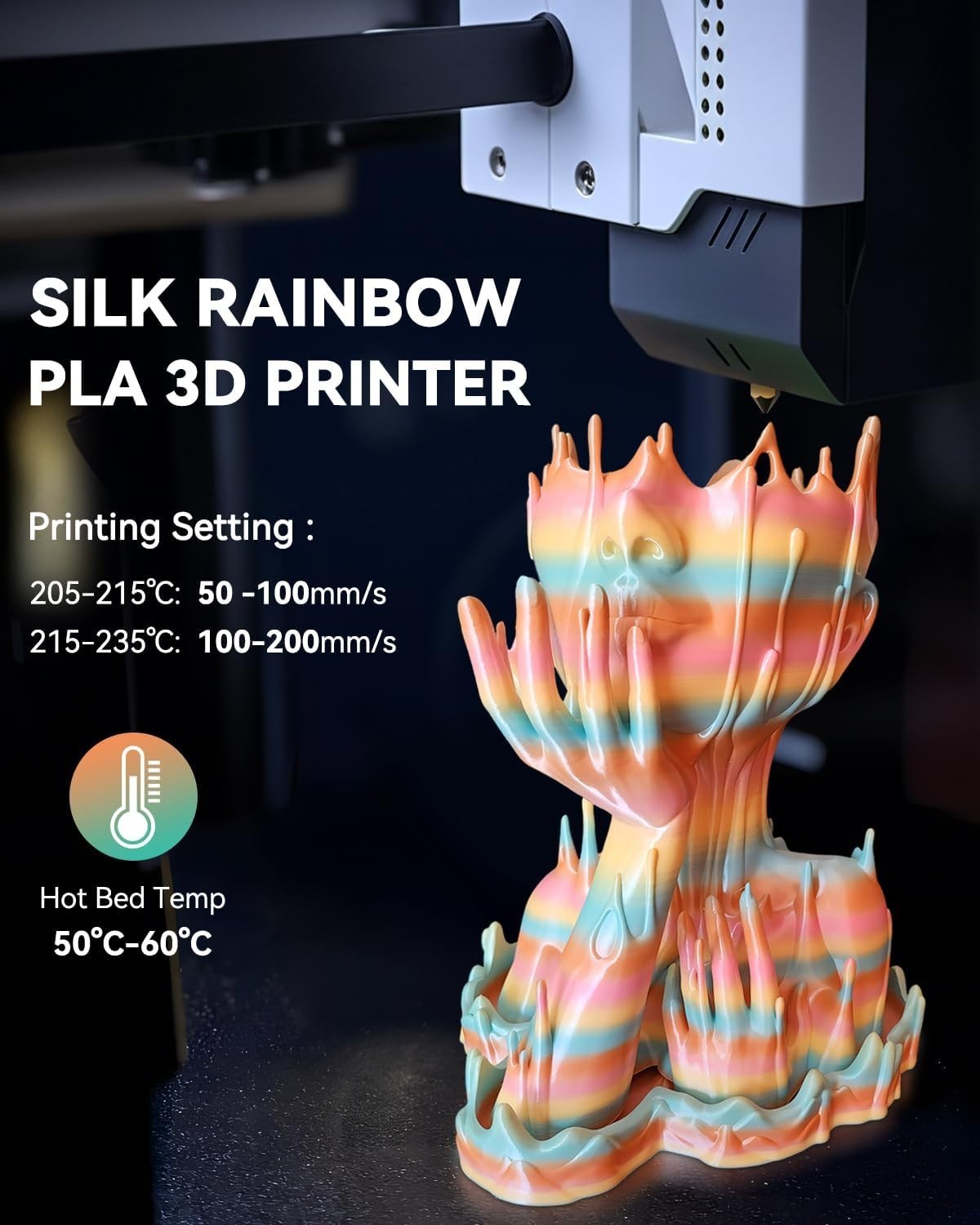 Silk Rainbow PLA Filament, Multicolor Silk 3D Printer Filament 1.75mm +/- 0.0…