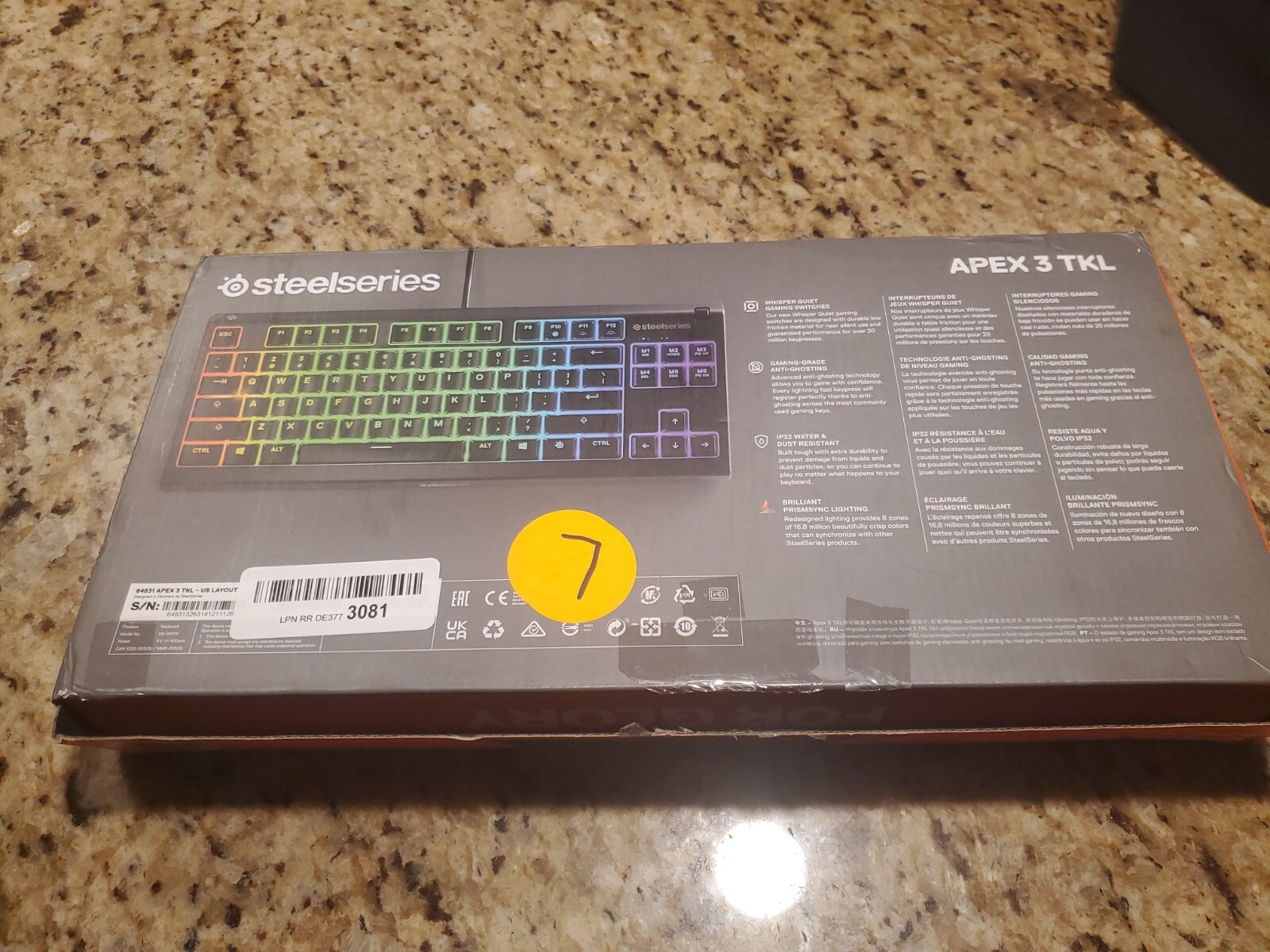 Steelseries Apex 3 TKL RGB Gaming Keyboard IP32 Water & Dust Resistant