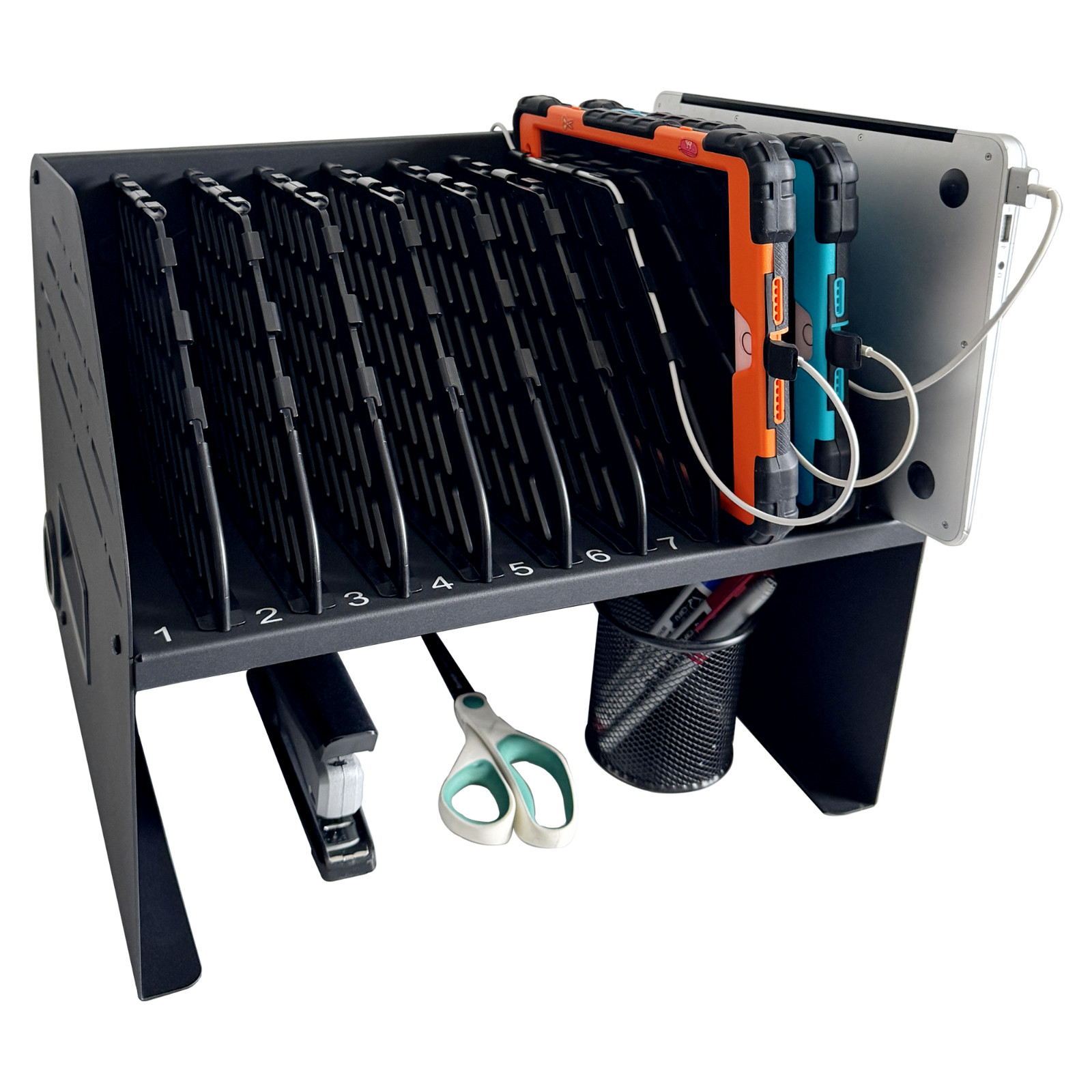10-Device Laptop Charging Station with 6 AC Outlets & 4 Fast-Charging USB Ports