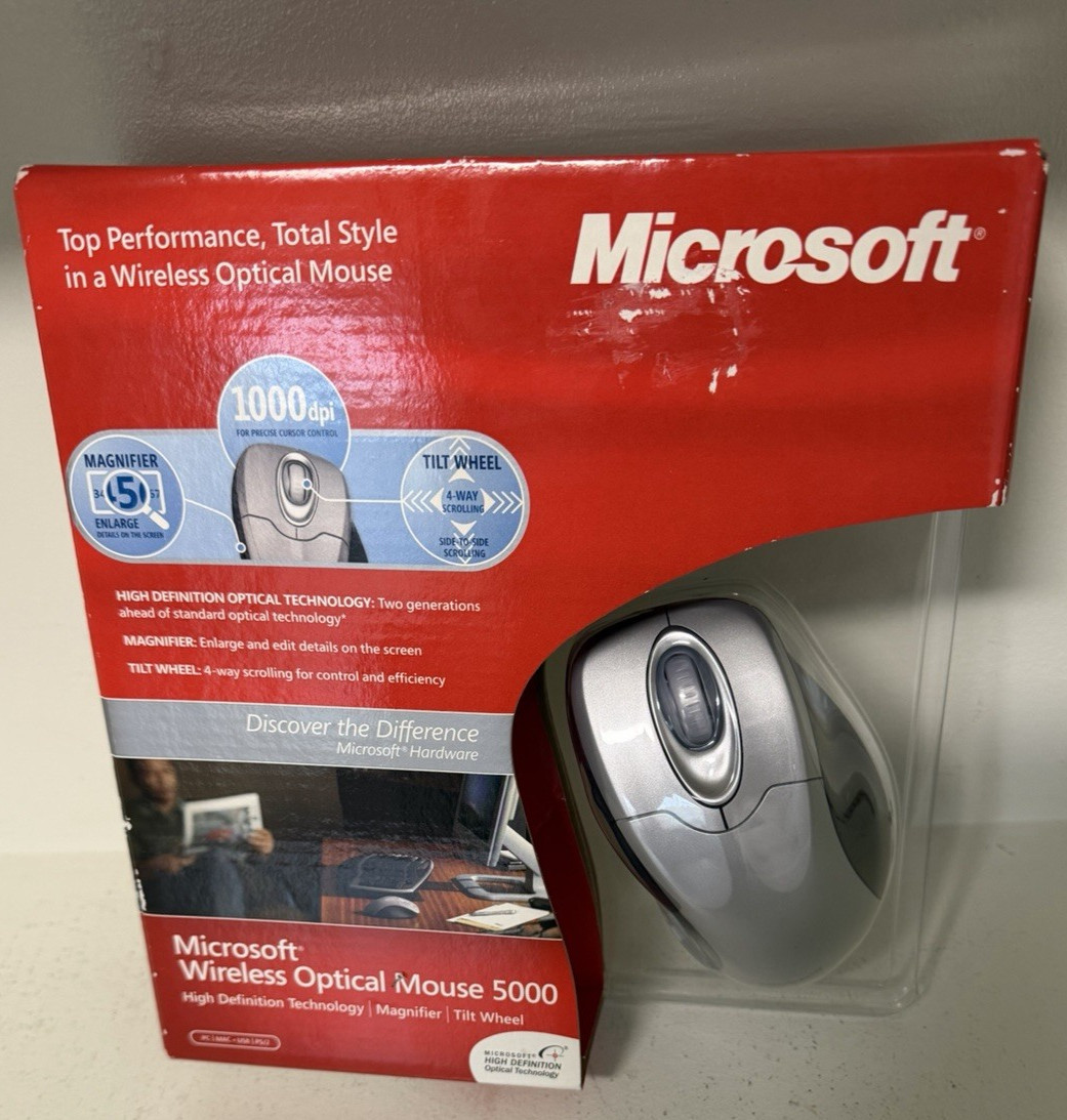 Microsoft Wireless Optical Mouse 5000 Tilt Wheel 4 Way Scrolling