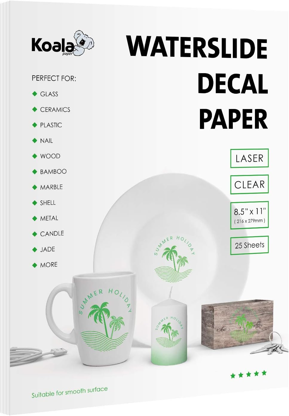 Koala Waterslide Decal Paper for Laser Printer – Clear Transparent – 25 Sheets P
