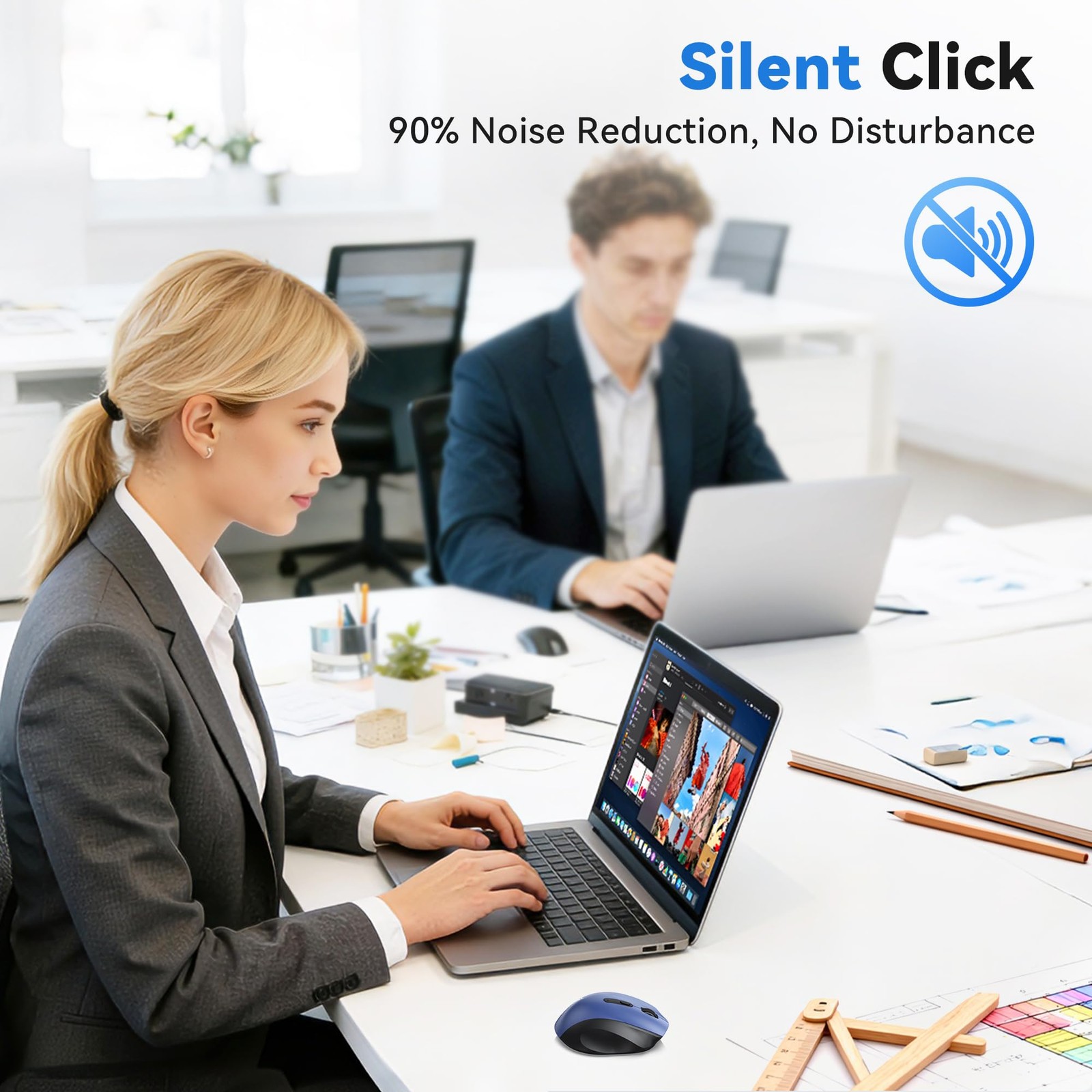 Wireless Computer Mouse For Laptop Silent Quiet Click 6 Adjustable 4000 DPI