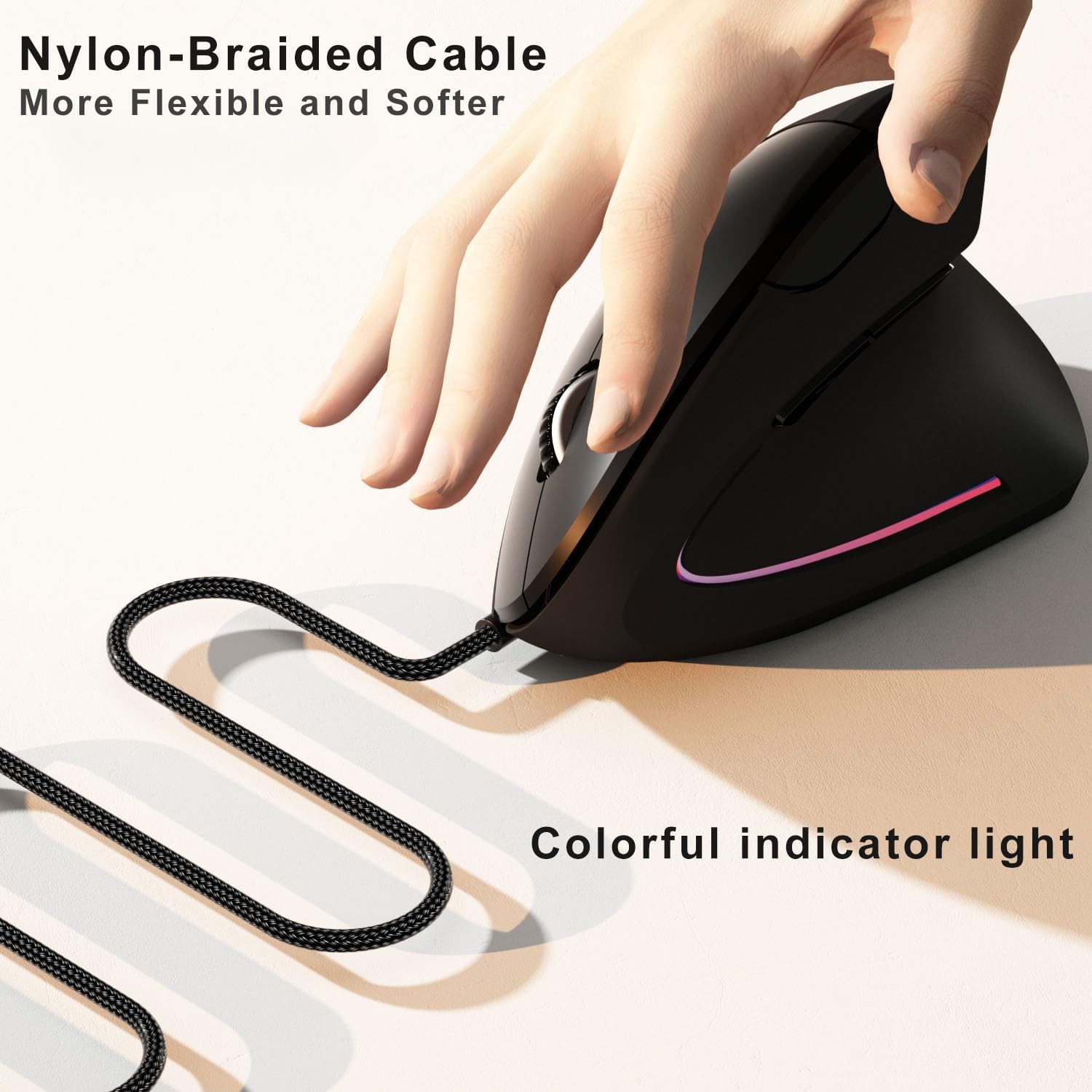 Wired Ergonomic Mouse,Vertical Mouse with Nylon-Braided Cable,6 Buttons,6400 …