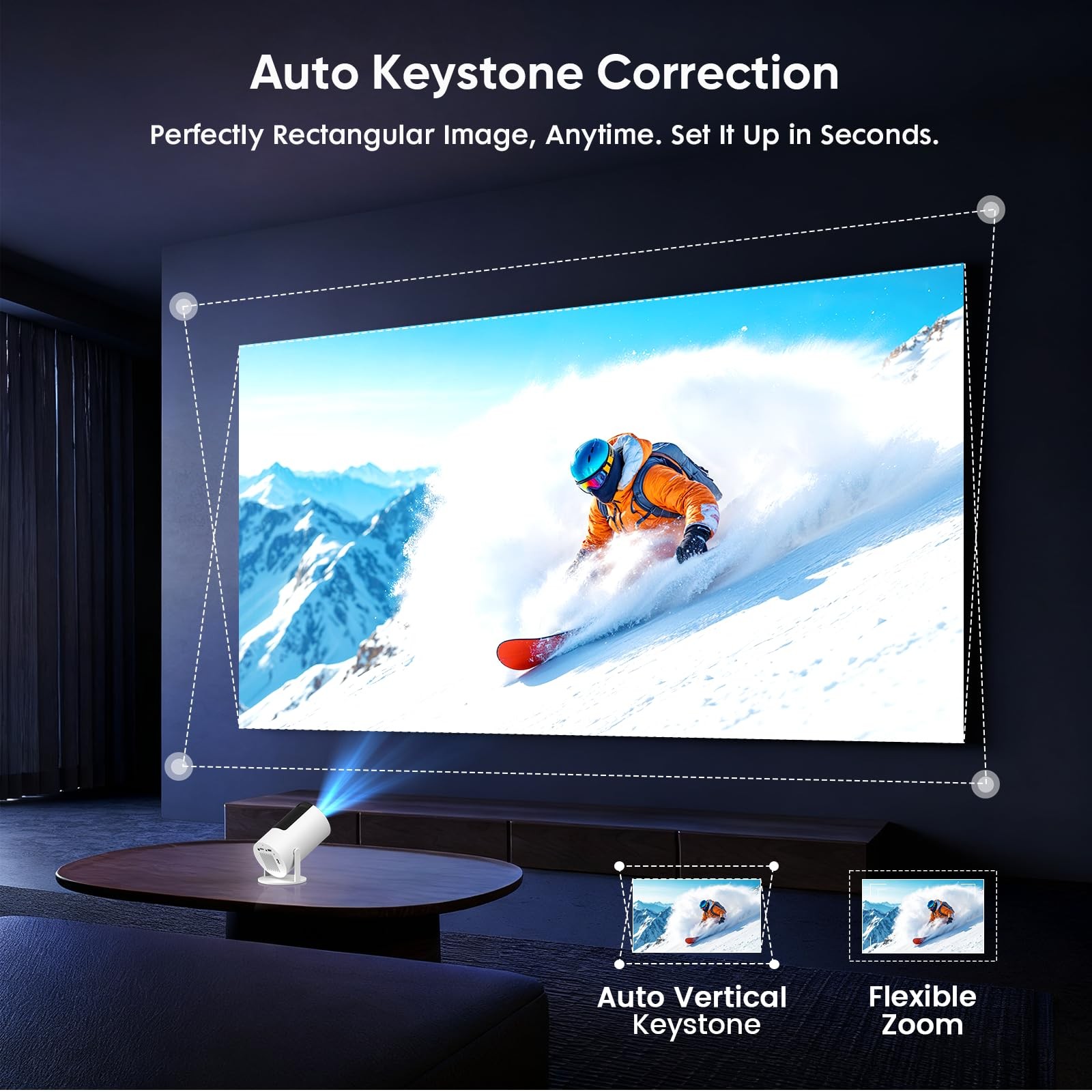 [Built-in Apps] Mini Projector with WiFi and Bluetooth, Portable, White