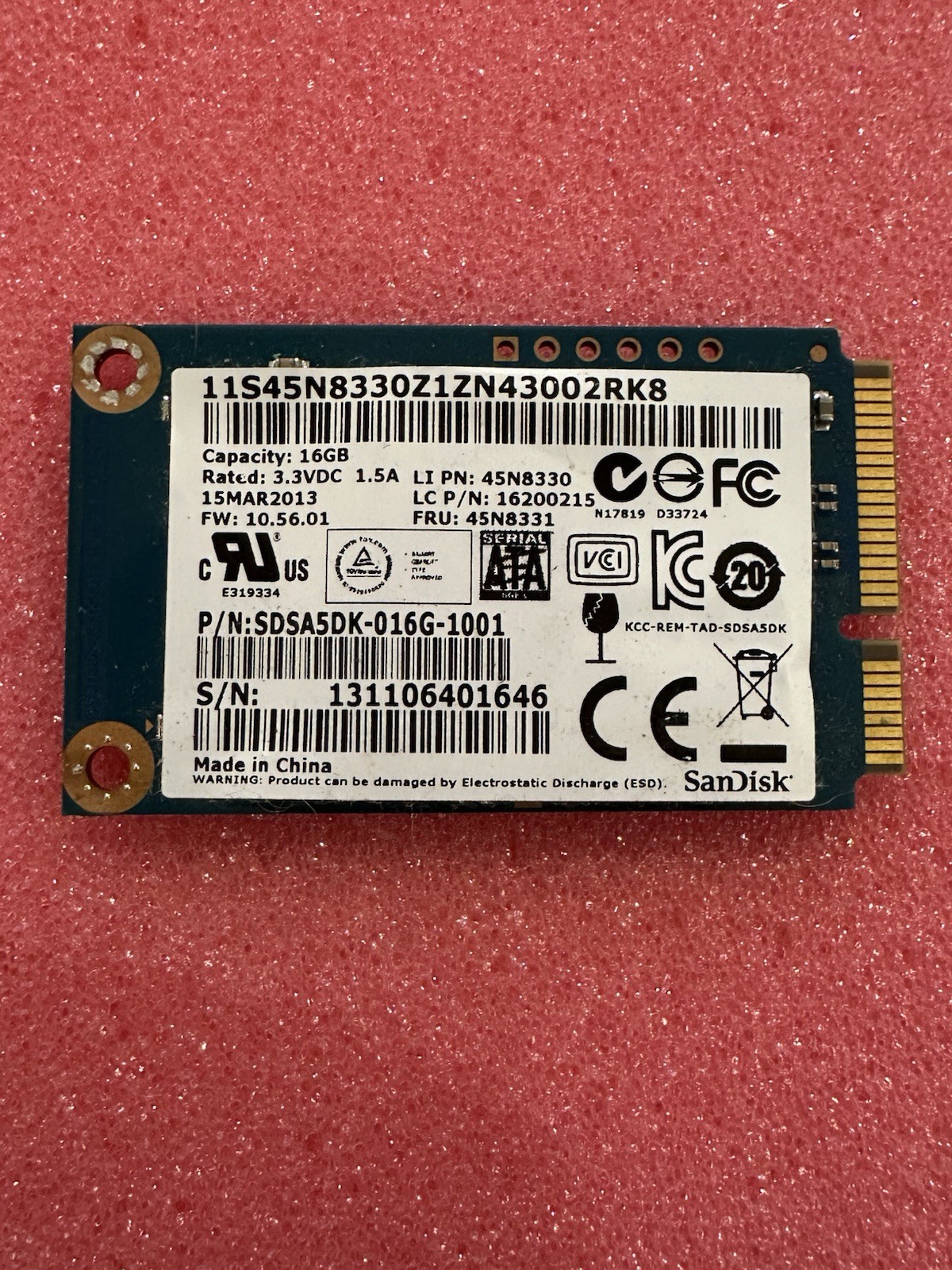 SanDisk SDSA5DK-016G-1001 16GB mSATA Solid State Drive SSD 45N8331 / 45N8330