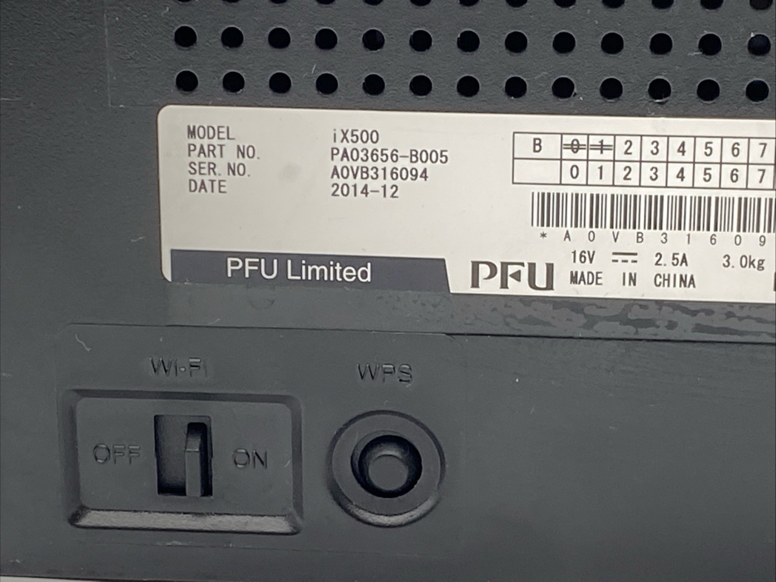 FUJITSU SCANSNAP IX500 SCANNER PA03656-B005 Tested w/ Power Supply