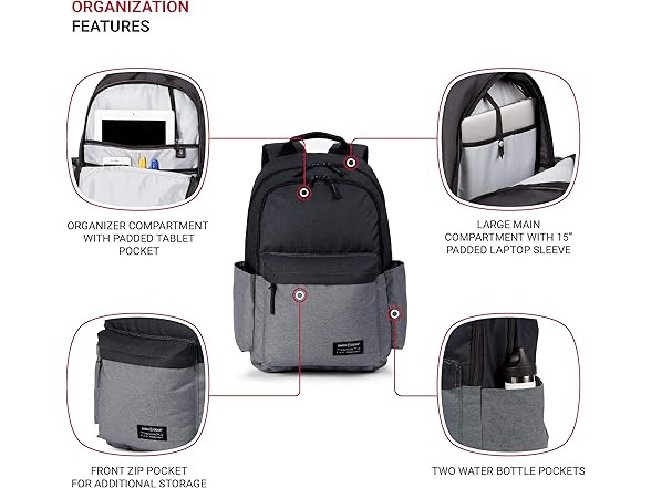 SwissGear 2789 Laptop Backpack Grey Black 17.75 Inch New With Tags