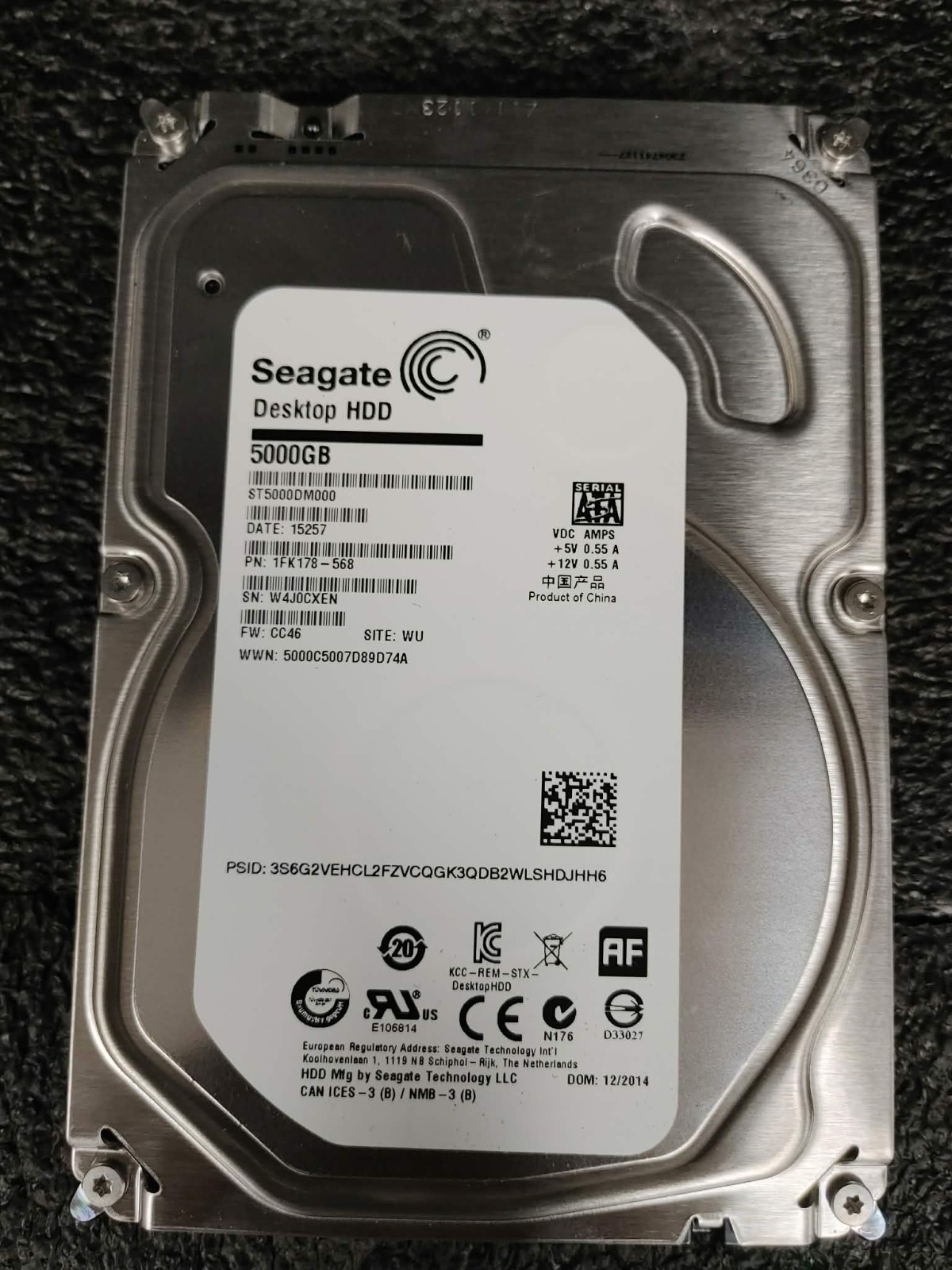 Seagate 1FK178-568 ST5000DM000 5TB 5.9K RPM 128MB Cache 6Gbps SATA 3.5″ HDD