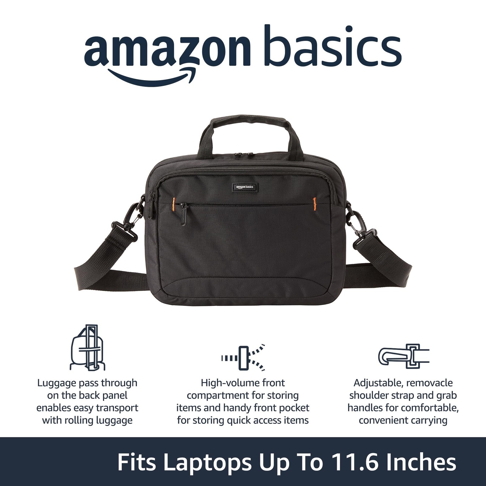 Amazon Basics 11.6 inch Laptop Bag with Shoulder Strap and Inch, Black