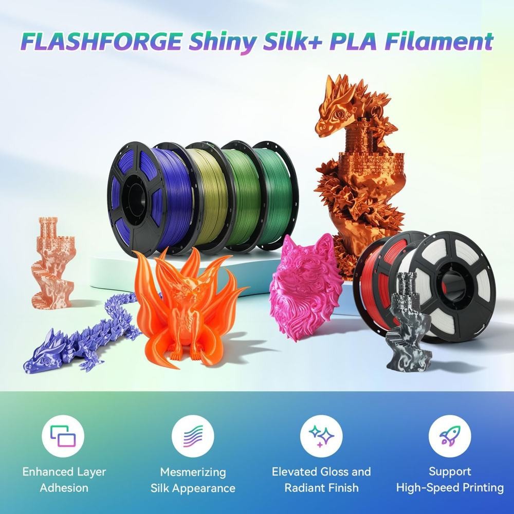 FLASHFORGE PLA Silk 3D Printer Filament Silky Texture Shiny 1.75mm 1kg Spool US