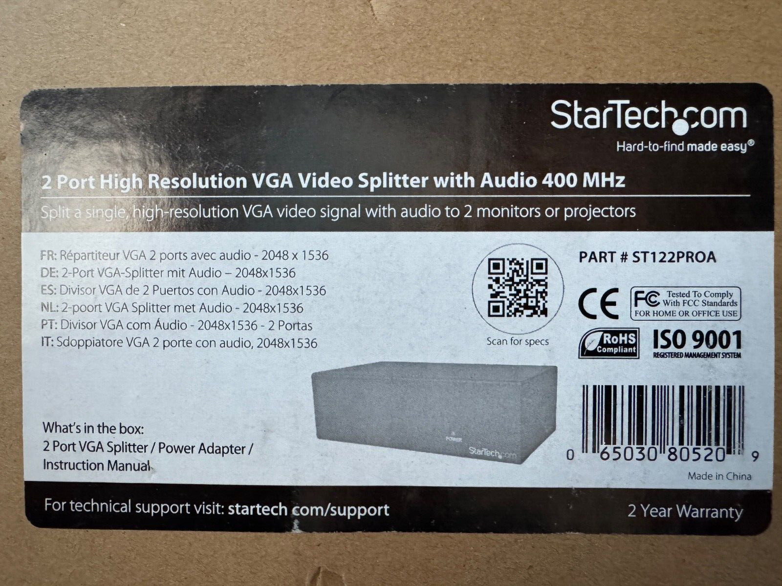 NEW! StarTech | ST122PROA | 2Port Audio VGA Video Splitter