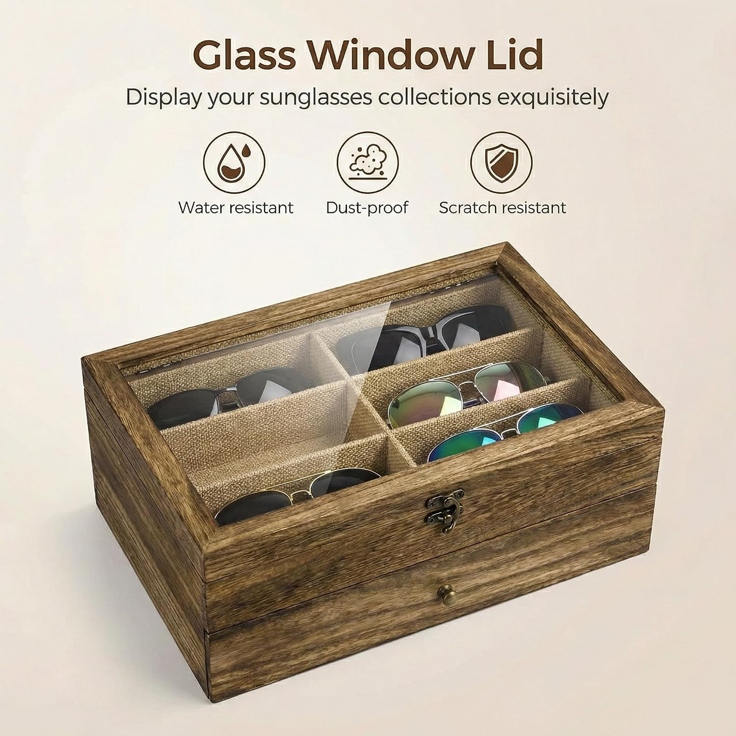 Sunglasses Case Organizer for Women Men, 12 Slot Wood Eyeglass Eyewear Display B