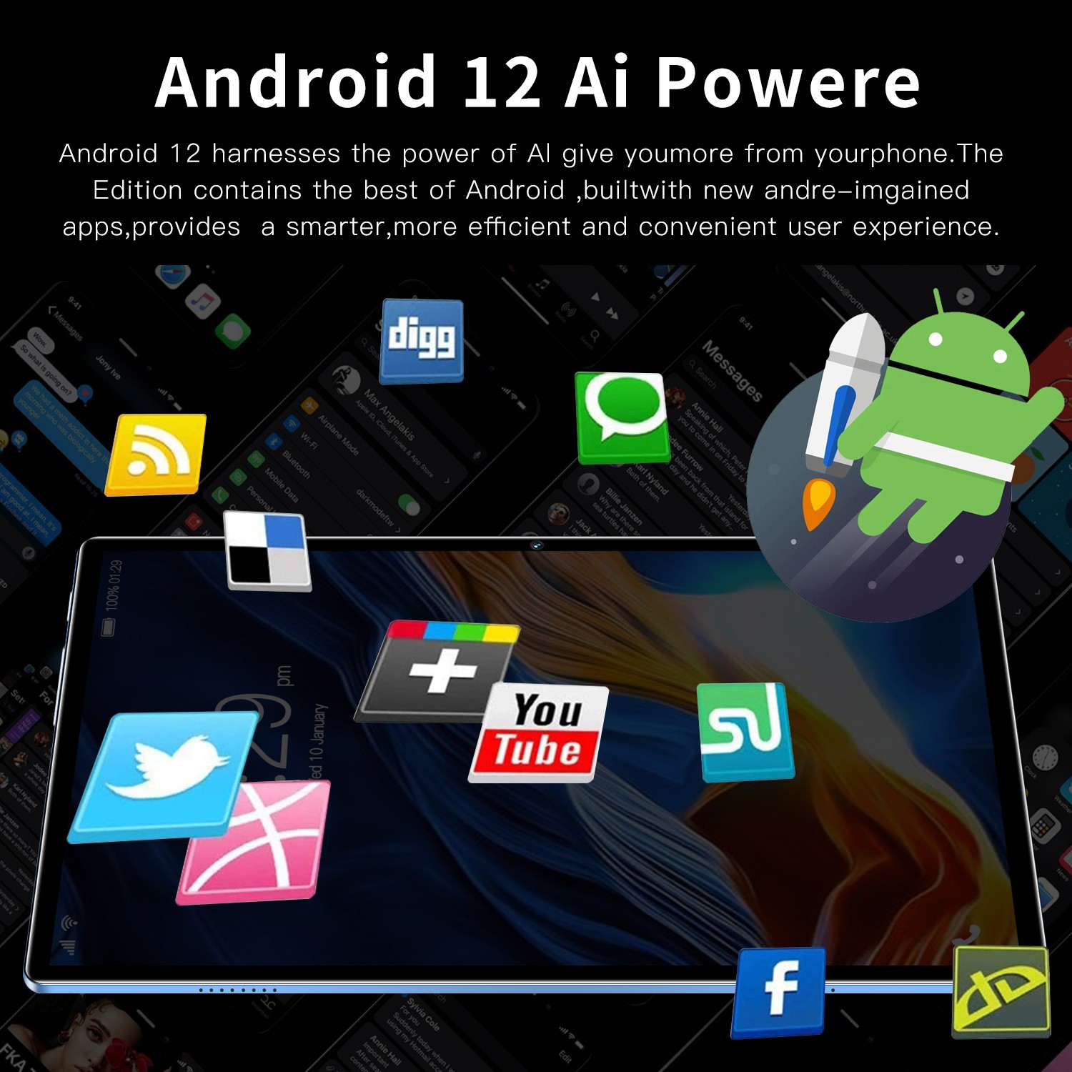 10.1 Inch Android 12 Octa Core Tablet PC 8GB RAM 256GB ROM 1920×1200 HD 8800mAh