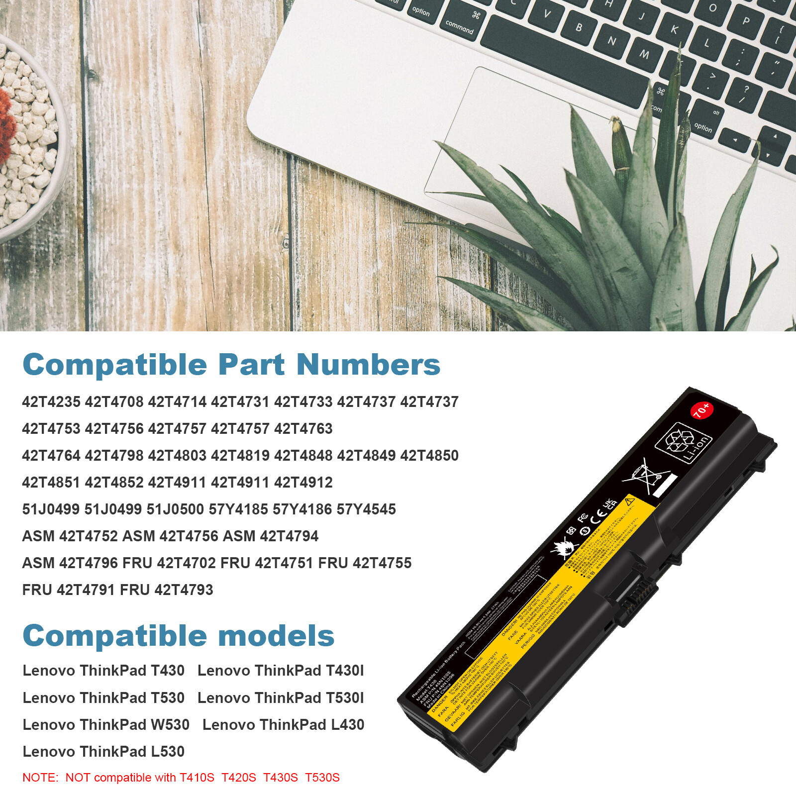 T430 45N1005 Battery for Lenovo ThinkPad 70+ T430 T530 W530 L530 W520 57Wh 70+