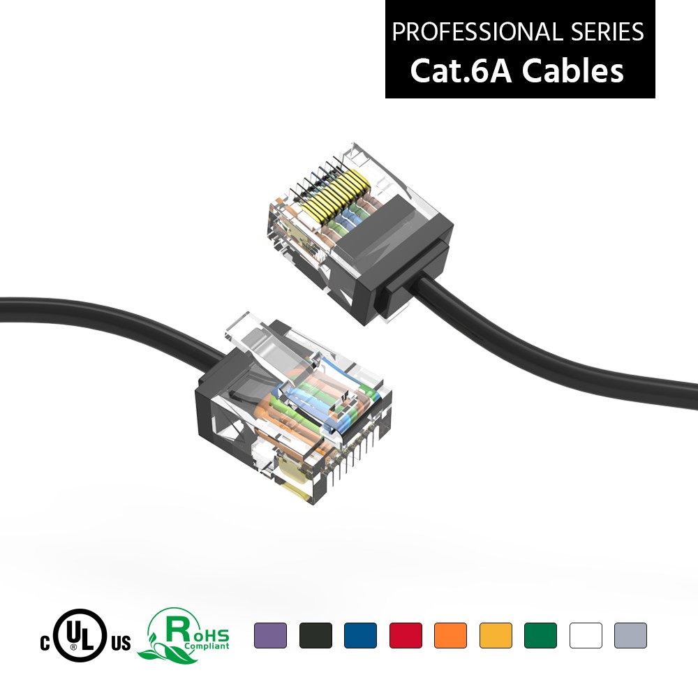 15 Pack of 7Ft CAT6A UTP Super-Slim Ethernet Network Cable 32AWG Black