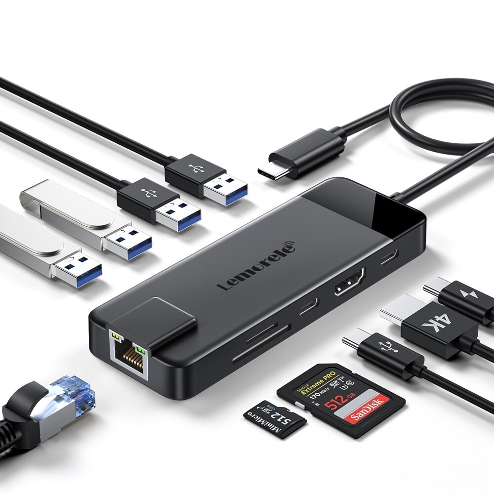 Lemorele Hub Adaptador Usb C,4k Hdmi3.0 USB-A Rj45,tp-c100w, suitable for laptop