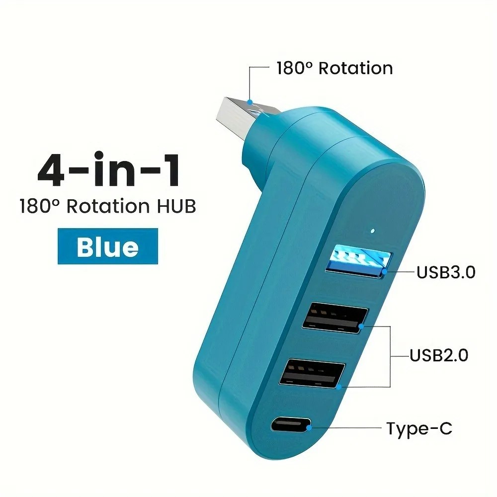 USB 3.0 Hub 3/4 Port High Speed Data Splitter Rotatable Adapter PC Laptop MacBok