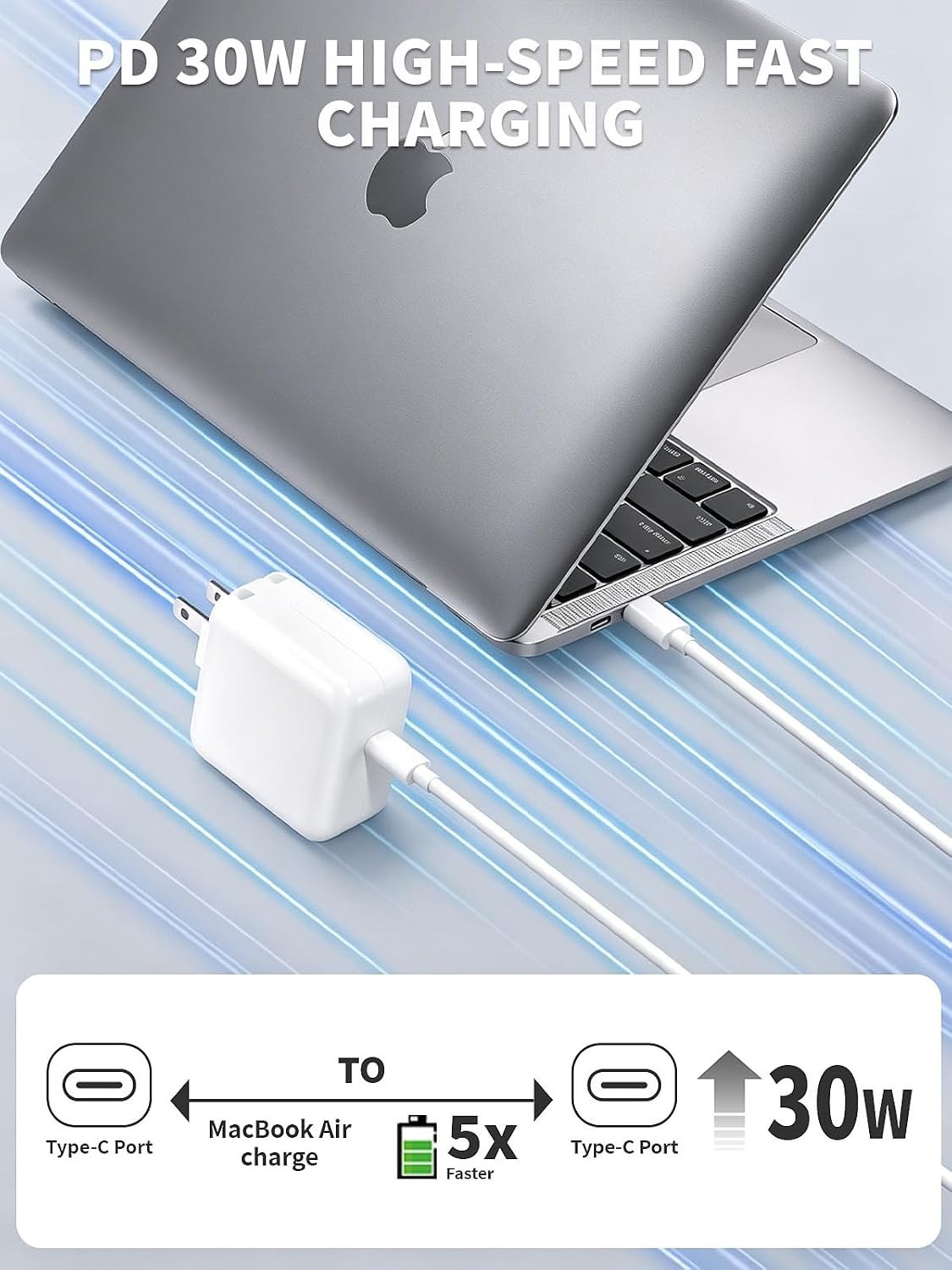 Apple 30W USB-C Power Adapter & 10FT Cable – Fast Charge Your MacBook & iPhone