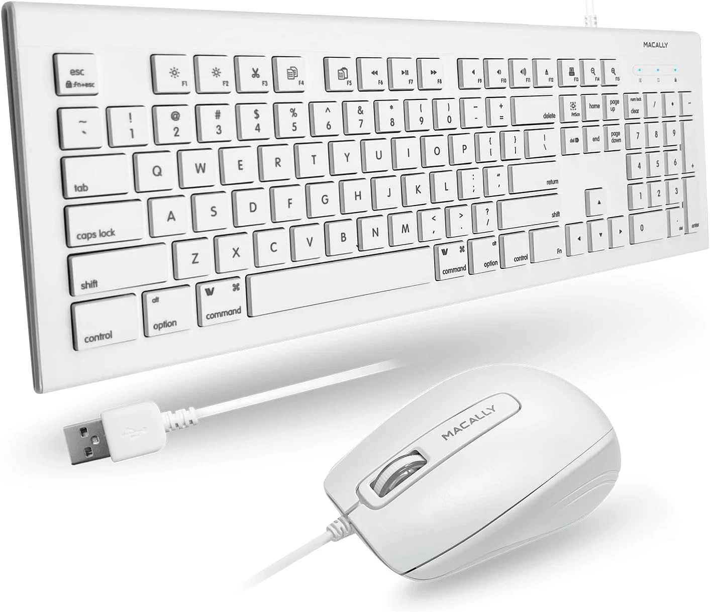 Macally 104 Key USB Wired Keyboard and Mouse Combo with Apple Shortcut Keys