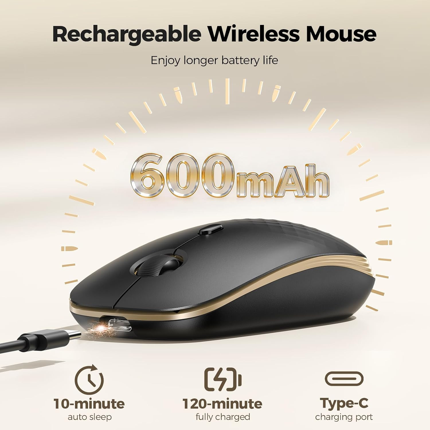Wireless Mouse,Rechargeable Slim Portable Silent Computer Mouse