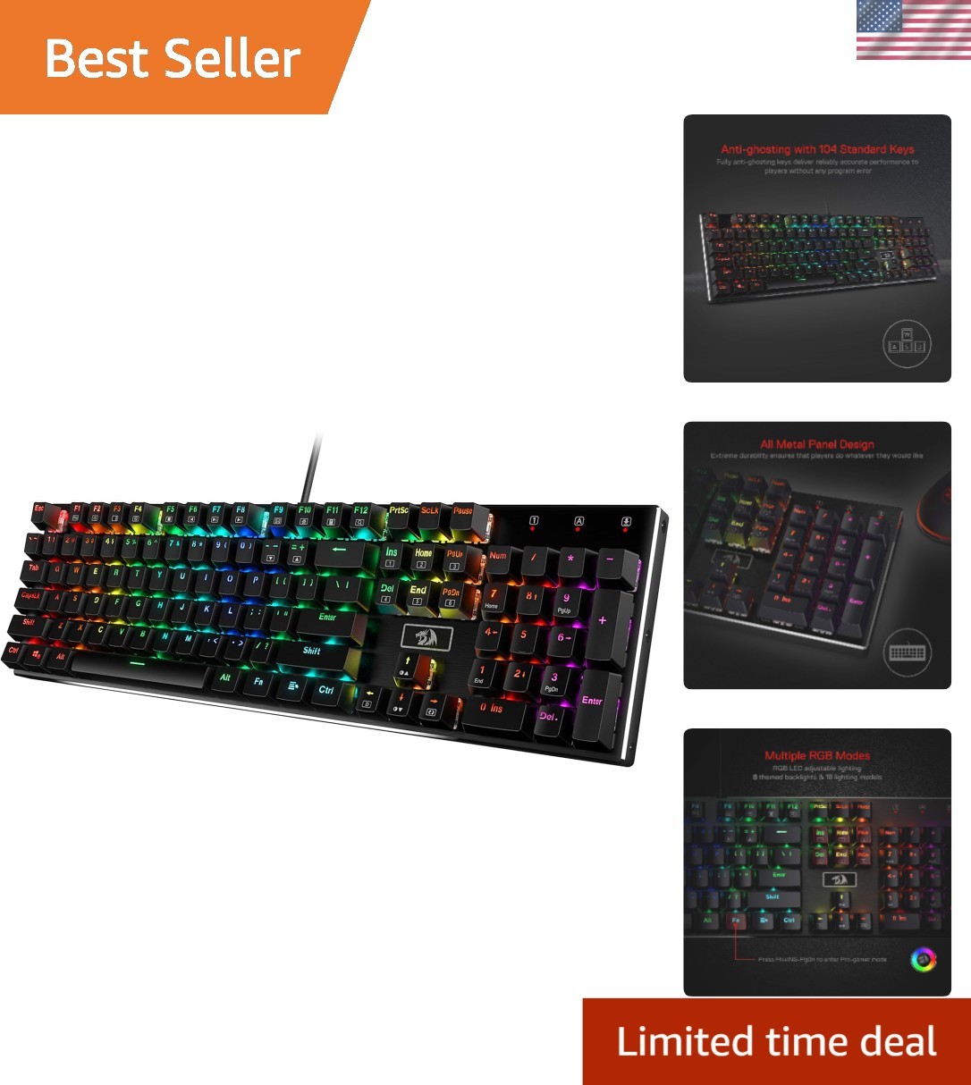 K556 RGB Backlit Mechanical Gaming Keyboard: 104 Keys, Hot-Swap and Durable