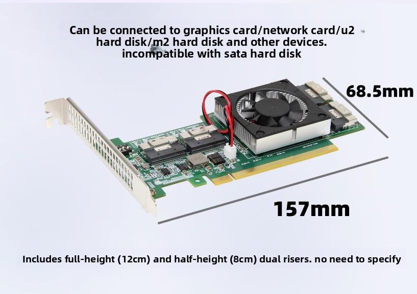 PLX8749 Expansion Card 4*SFF-8654 8I PCI-E X16 + 4*Baseplate 4*Cable X8X8X8X8
