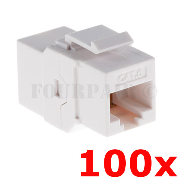100 Pack – CAT6 Inline Coupler Keystone RJ45 Female Snap-In Jack Insert – White