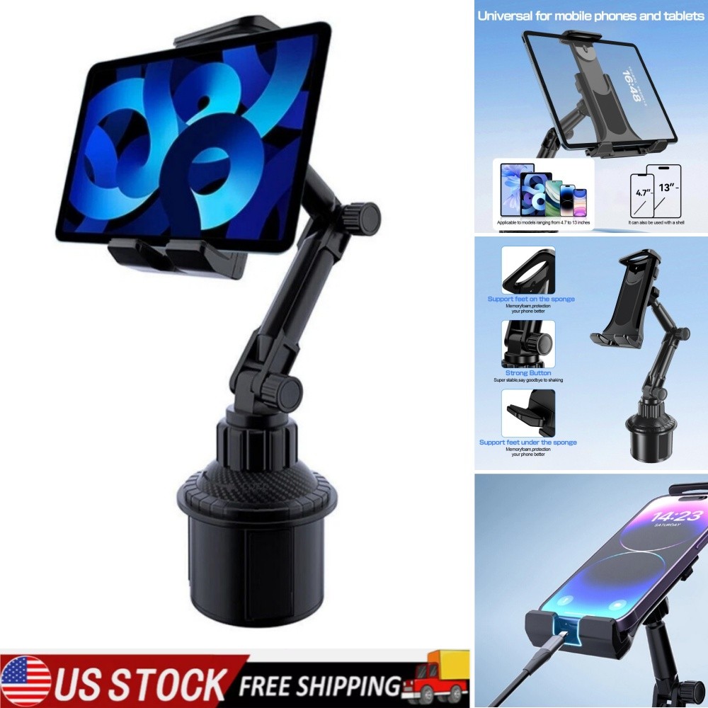 360 Degree Car Mount Adjustable Cup Holder Stand Cradle For iPhone iPad Tablet