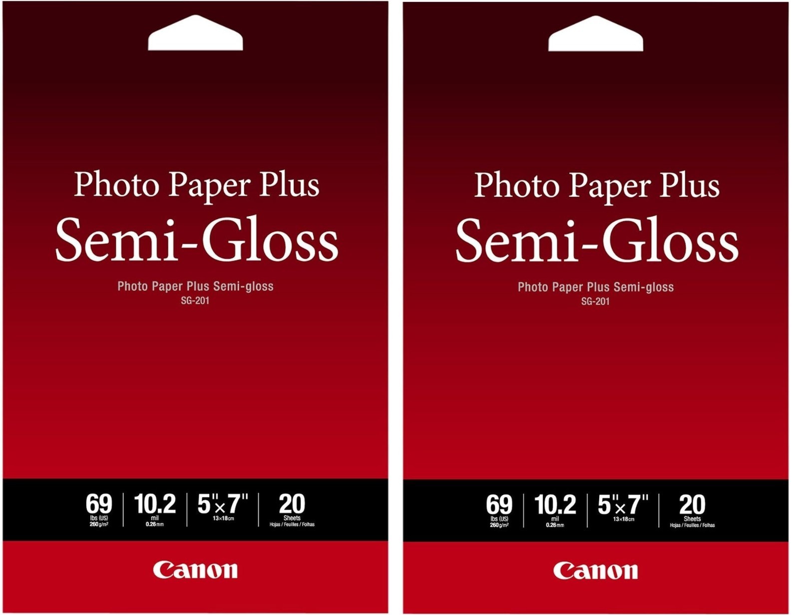 Canon Photo Paper Plus Semi-Gloss SG-201 Inkjet Paper, 5×7″, 20 Sheets, 2-Pack