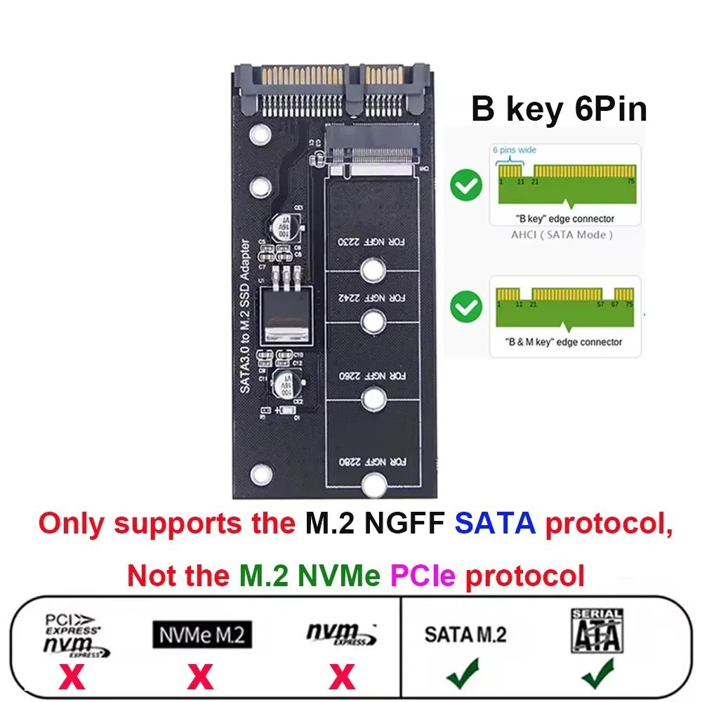 M.2 NGFF SATA SSD to 2.5″ SATA Adapter Card B+M Key Converter 6Gbps Boot Support