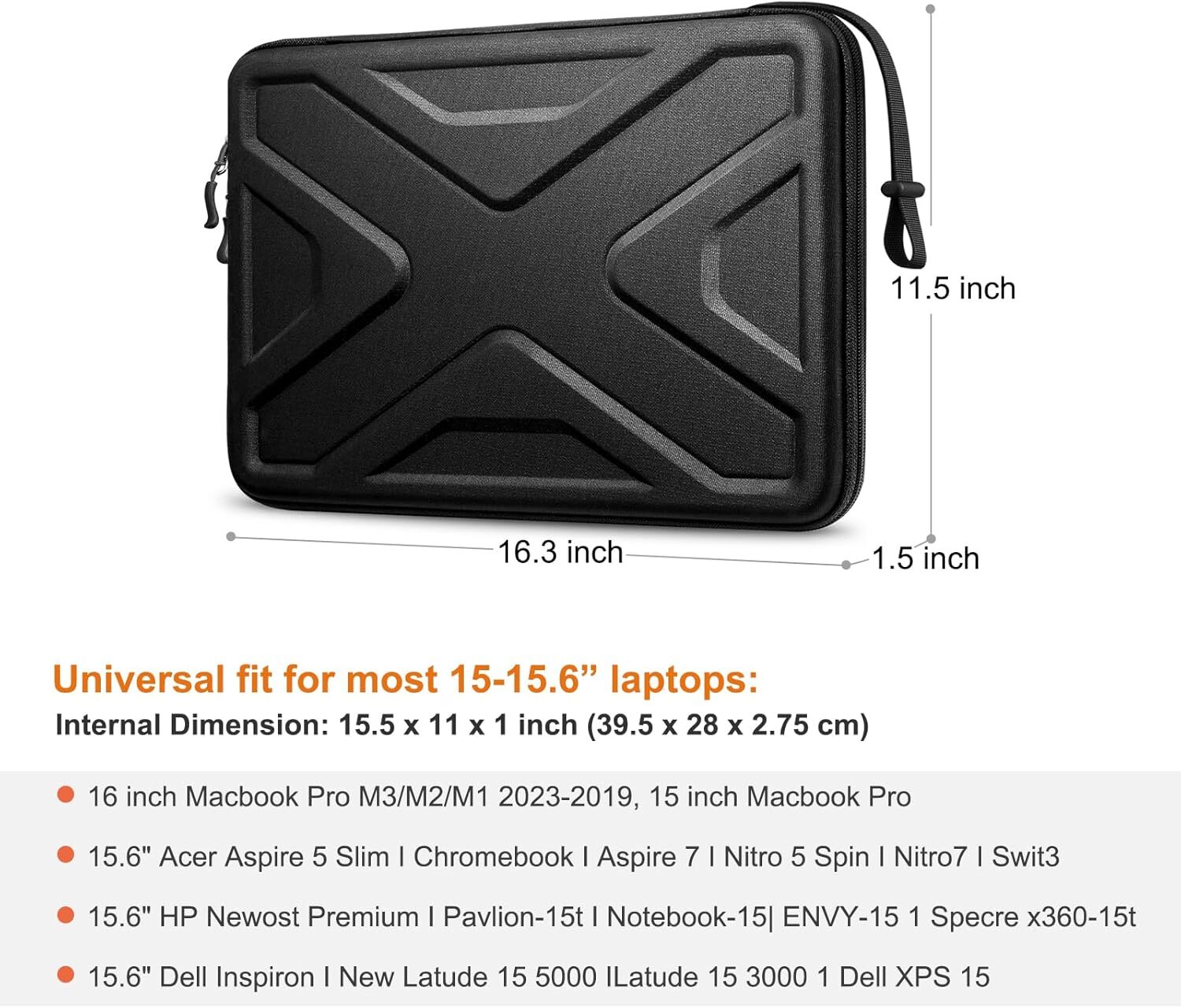 Hard Shell Laptop Sleeve Case for 16″ MacBook Pro, 15.6″ ASUS VivoBook, 15″ Dell