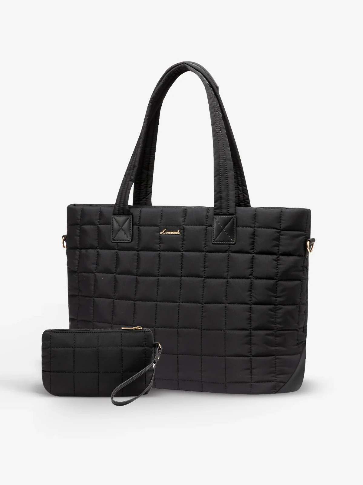 Lovevook 2Pc Lightweight Puffer Tote Bag 17 inches Black New with Tags