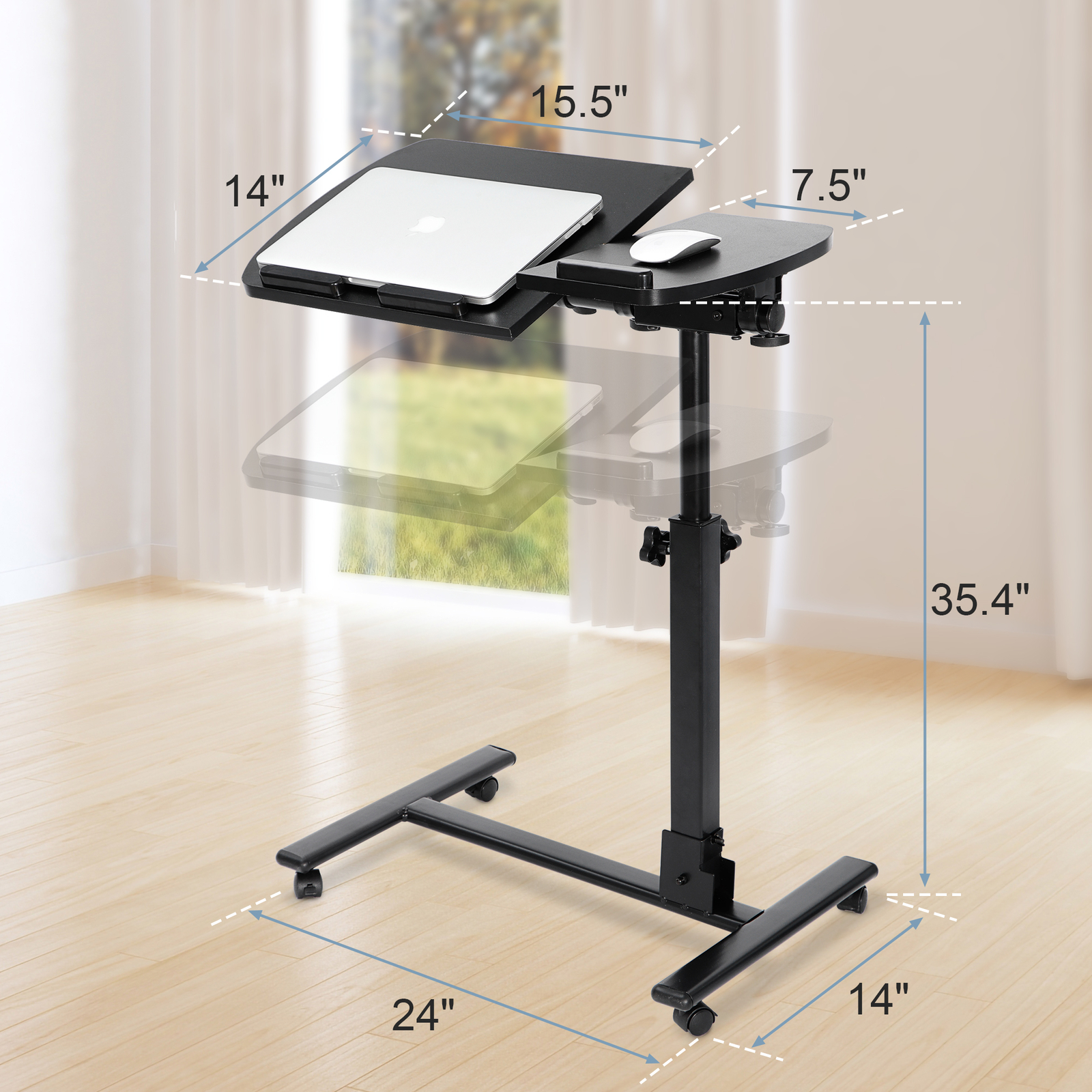 Adjustable Laptop Notebook Rolling Table Desk Stand Overbed Tiltable Tabletop