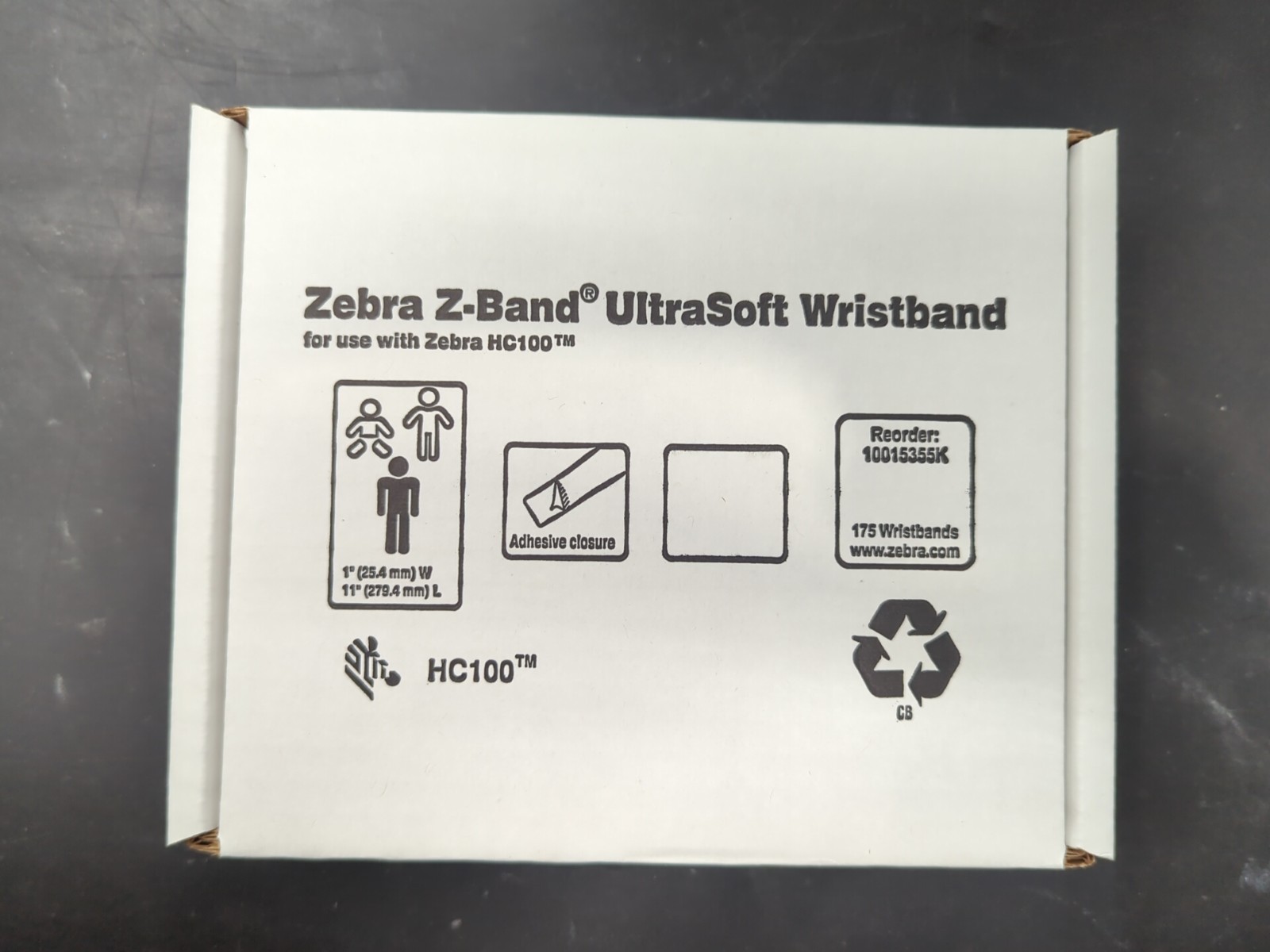 Box of 6: Zebra: Z-Band UltraSoft Wristband: P/N 10015355K: Cartridge Kit: White
