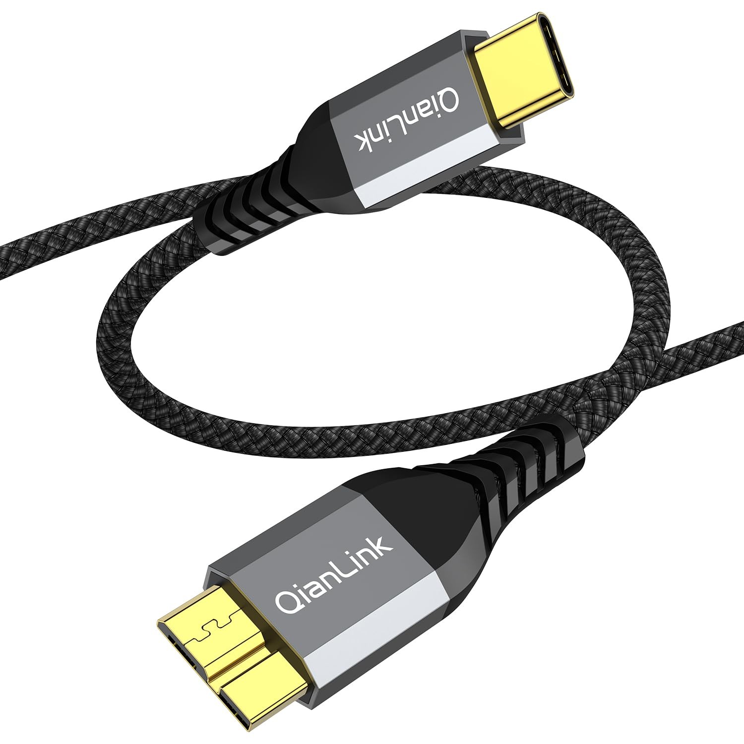 QianLink 10Gbps Micro B to USB C Hard Drive Cable (1.6FT/0.5m), 1.6ft, Grey