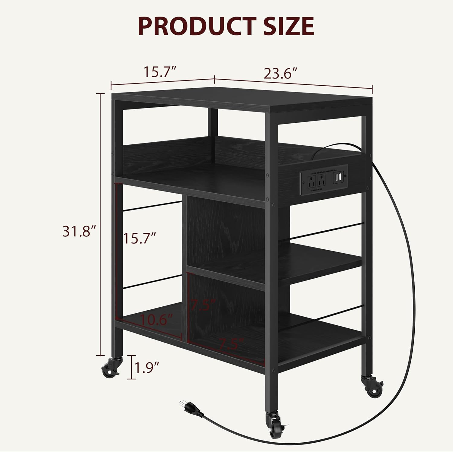 Printer Stand with Power Outlets and USB Charging Ports, Large Printer Table wit