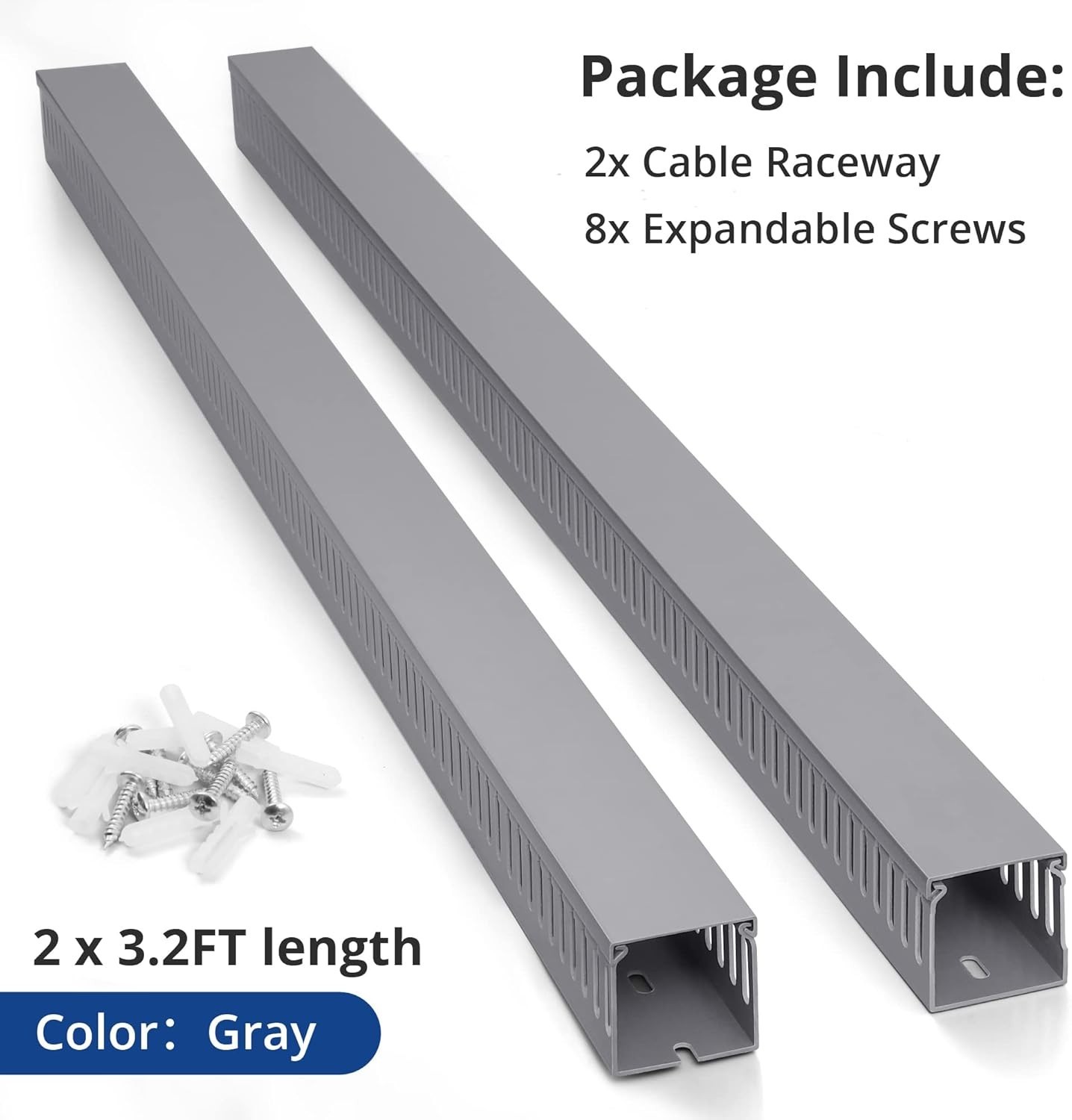 2x2in Rack Cable Management 6.6FT PVC Raceway Kit, Open Slot Wire Duct, Grey